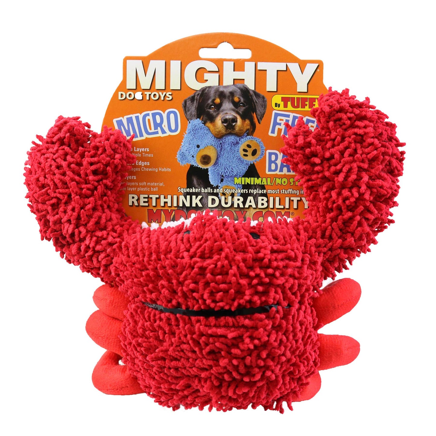 Tuffy Dog Toys - VIP Products - Mighty Microfiber Ball Med Crab Red, Squeaky Dog Toy