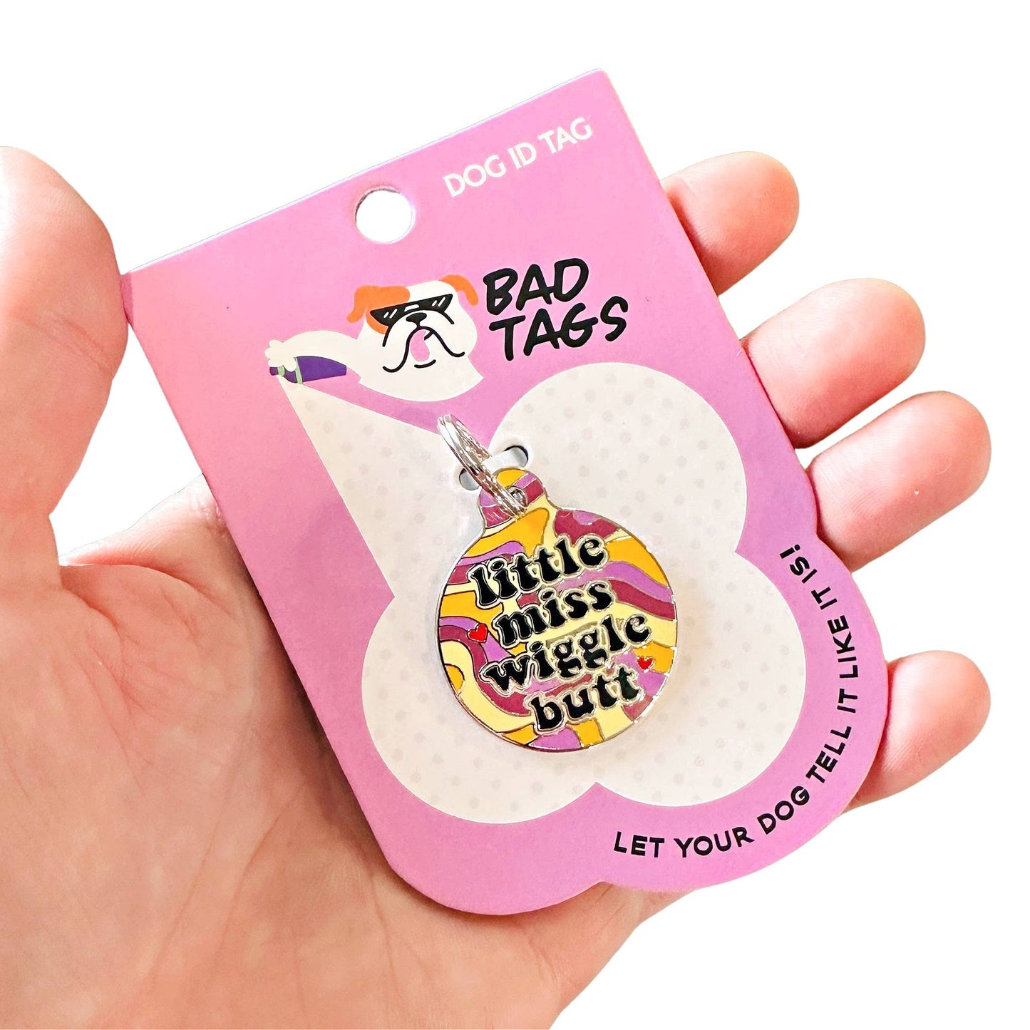 Bad Tags - Dog ID Tag Personalized QR Code - Little Miss Wiggle Butt - Engraved QR Code / Large 1.25"