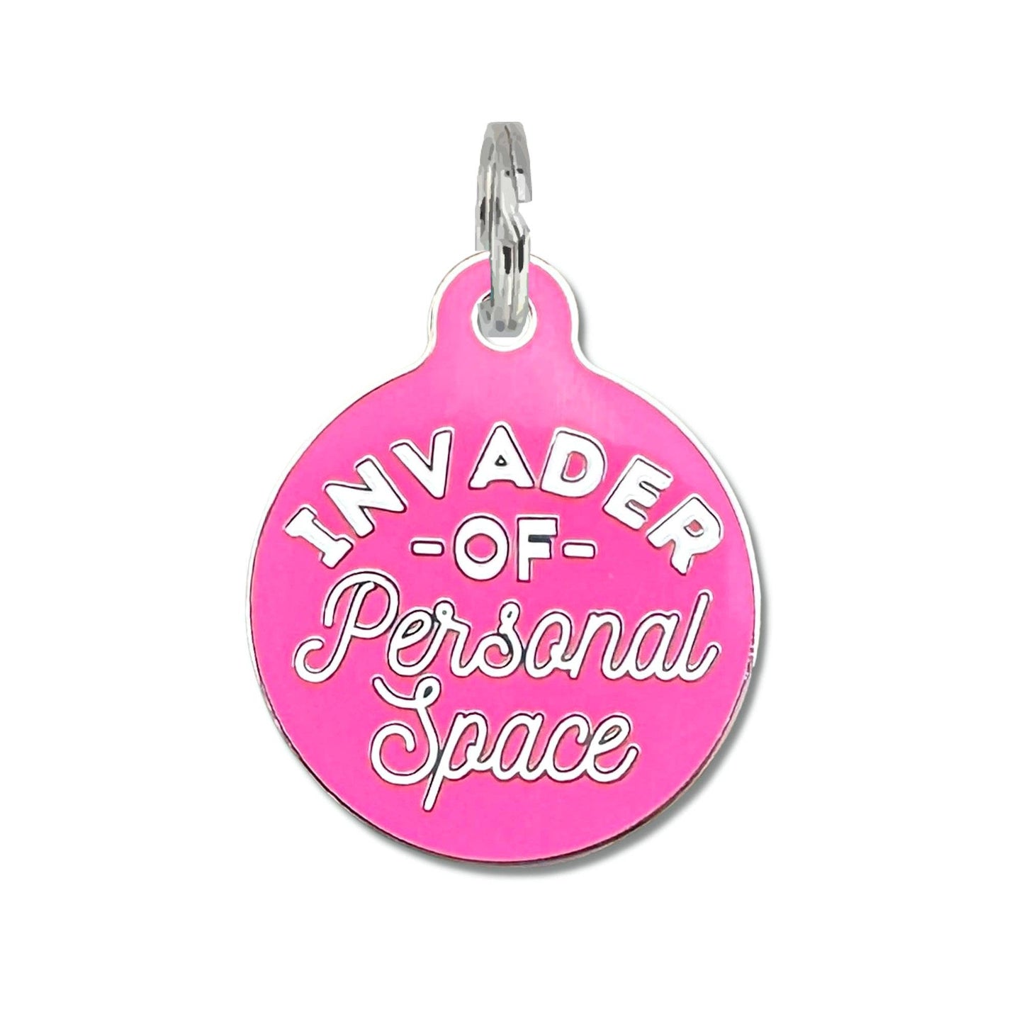 Bad Tags - Dog Tag with Personalized QR Code - Invader Personal Space - Green / Engraved QR Code / Large 1.25"