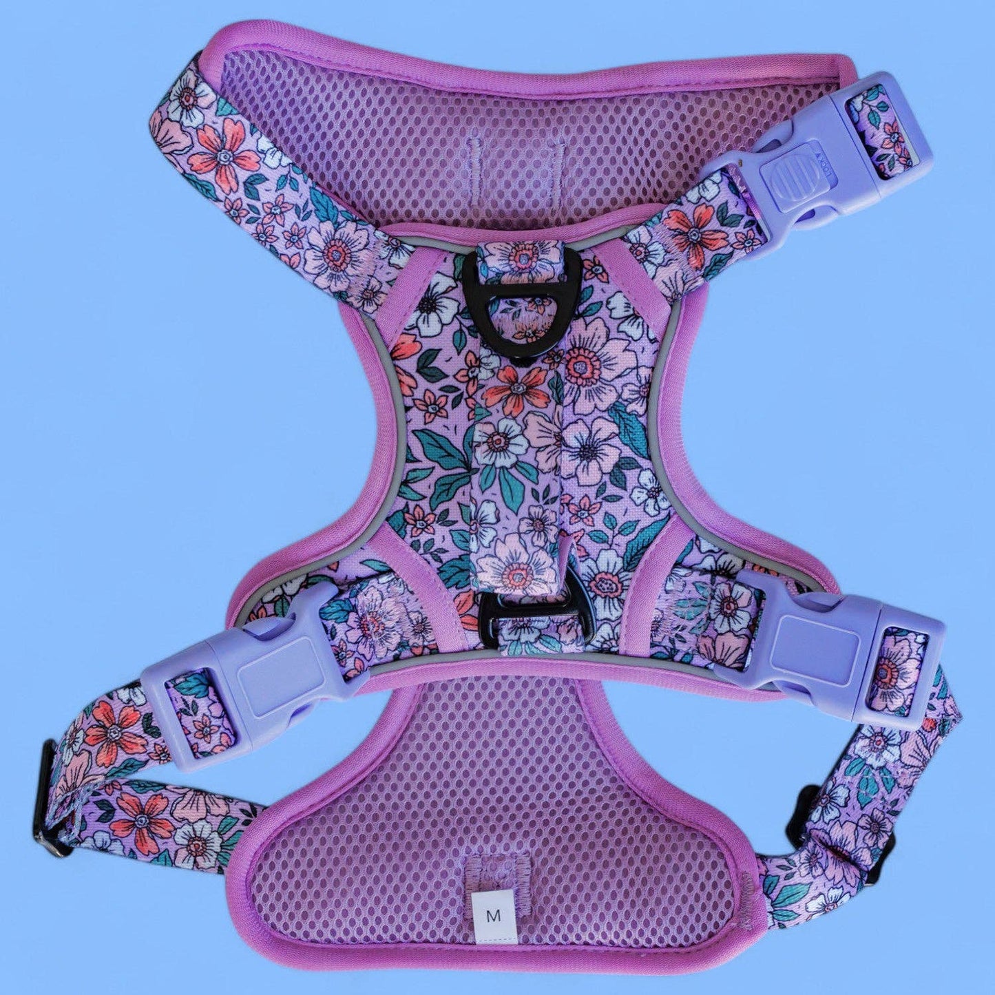 Dizzy Dog Collars - No Pull Dog Harness | Step in | Reflective | Heavy Duty | Easy Reach Handle | Lilac Floral - Medium/Large