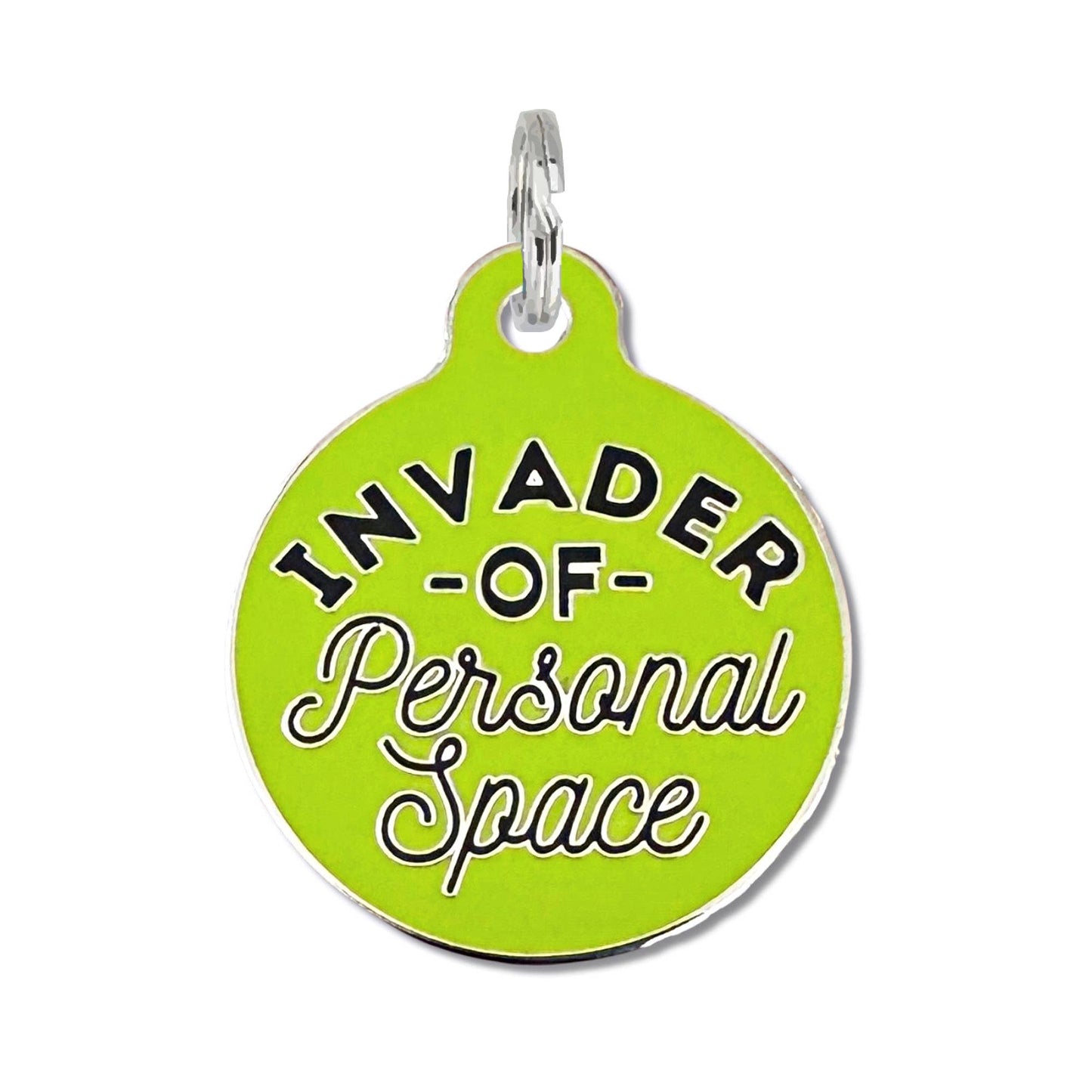 Bad Tags - Dog Tag with Personalized QR Code - Invader Personal Space - Green / Engraved QR Code / Large 1.25"