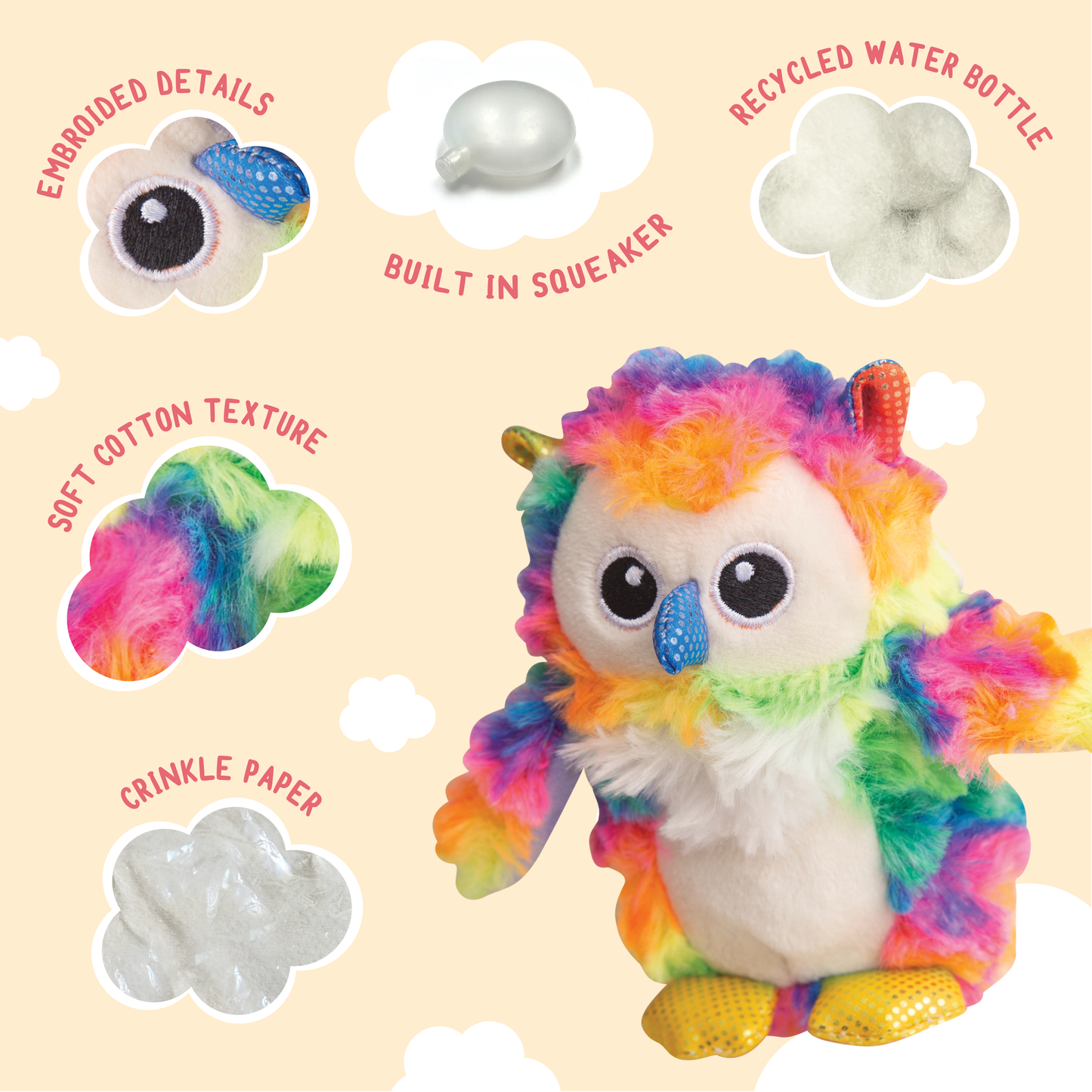 SnugArooz Baby Hootie the Owl Plush Dog Toy 5"