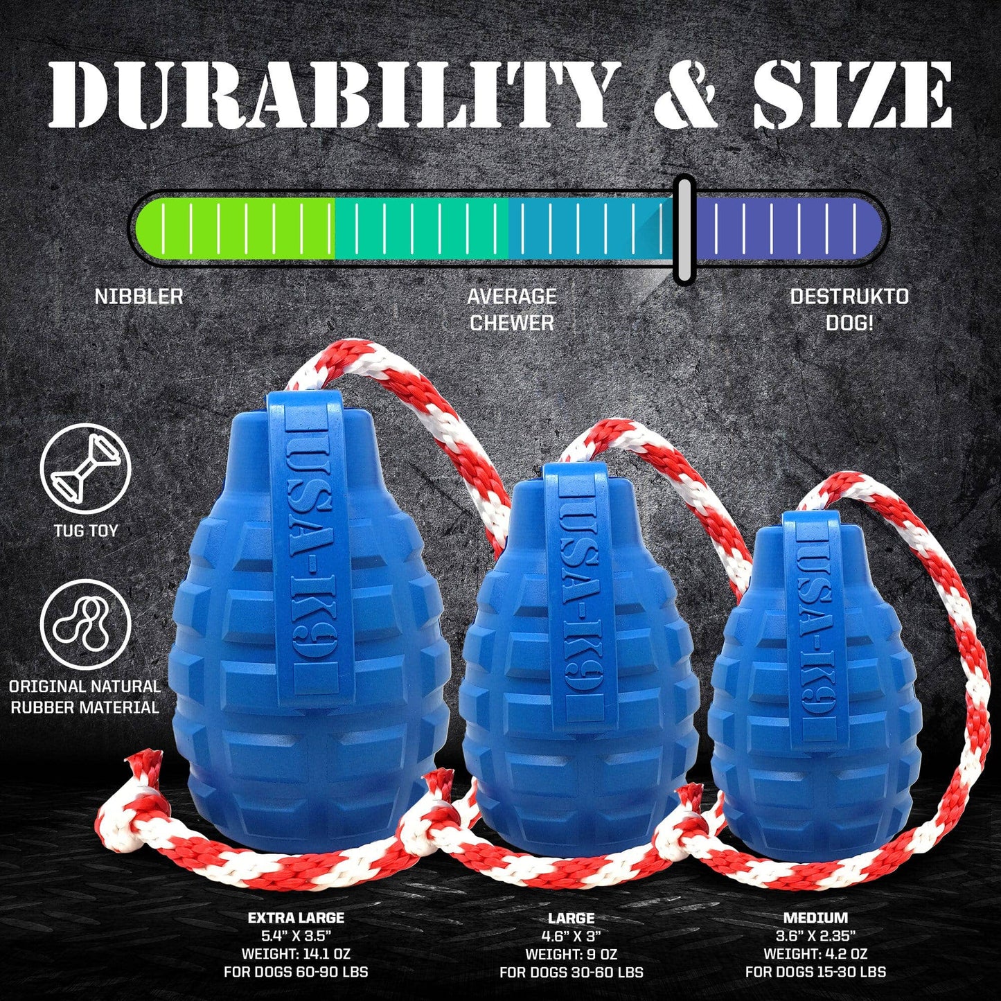 SodaPup - USA-K9 Grenade - Chew Toy - Reward Toy - Blue - Blue / XL