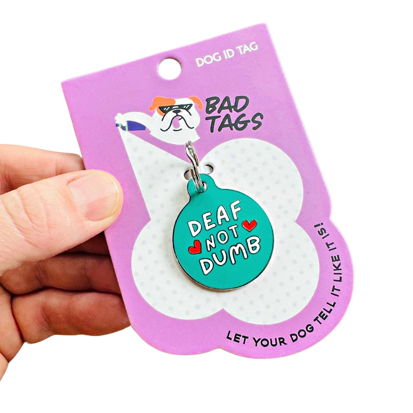Bad Tags - Dog ID Tag with Personalized QR Code - Deaf not Dumb - Engraved QR Code / Small 1"