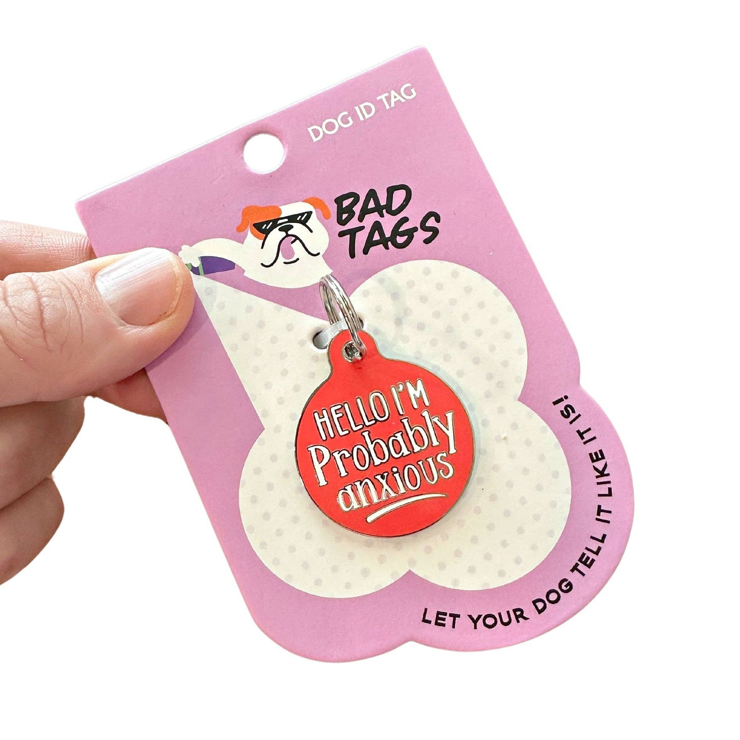 Bad Tags - Dog ID Tag with Personalized QR Code - Hello I'm Anxious - Blue / Engraved QR Code / Large 1.25"
