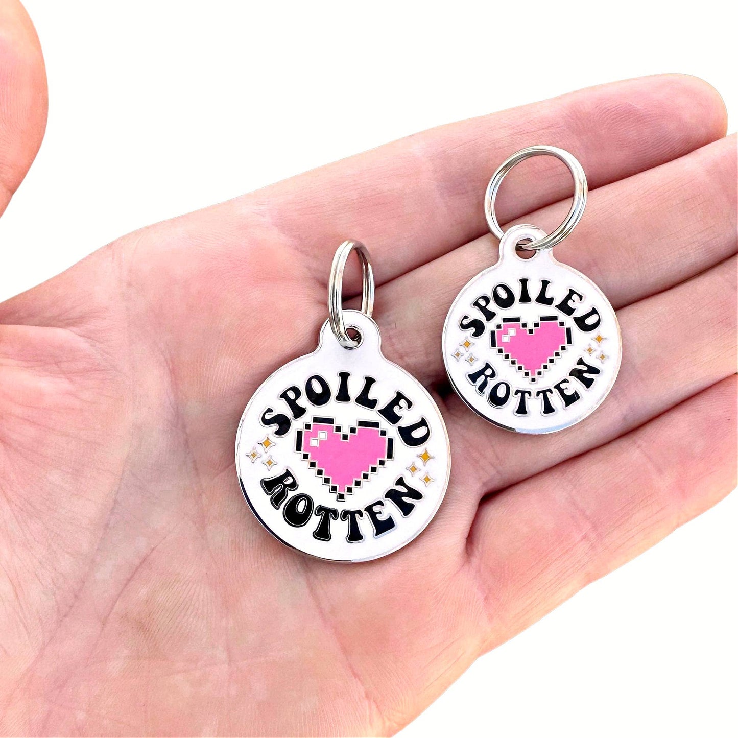 Bad Tags - Dog ID Tag with Personalized QR Code - Spoiled Rotten - Engraved QR Code / Large 1.25"