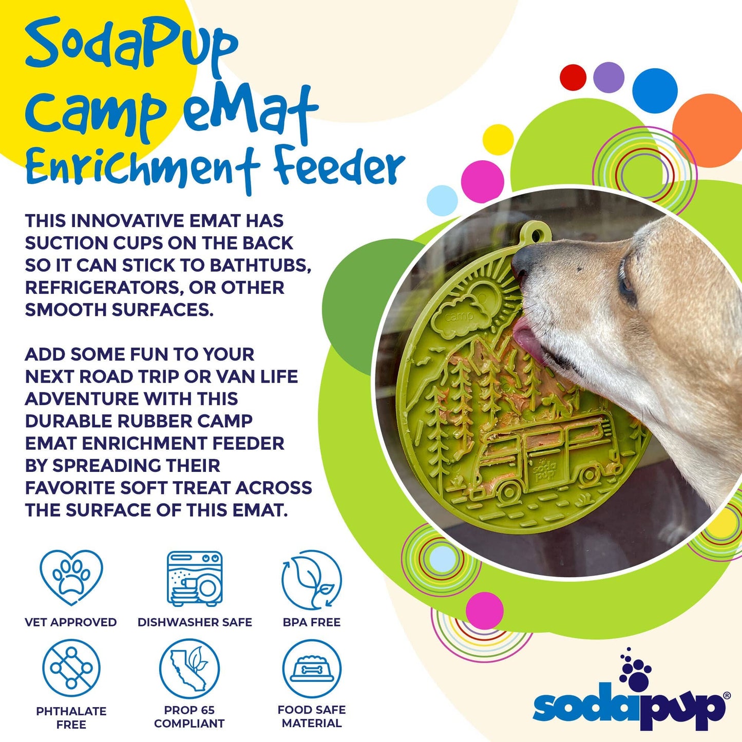 SodaPup - Camp eMat Enrichment Lick Mat With Suction Cups - Green