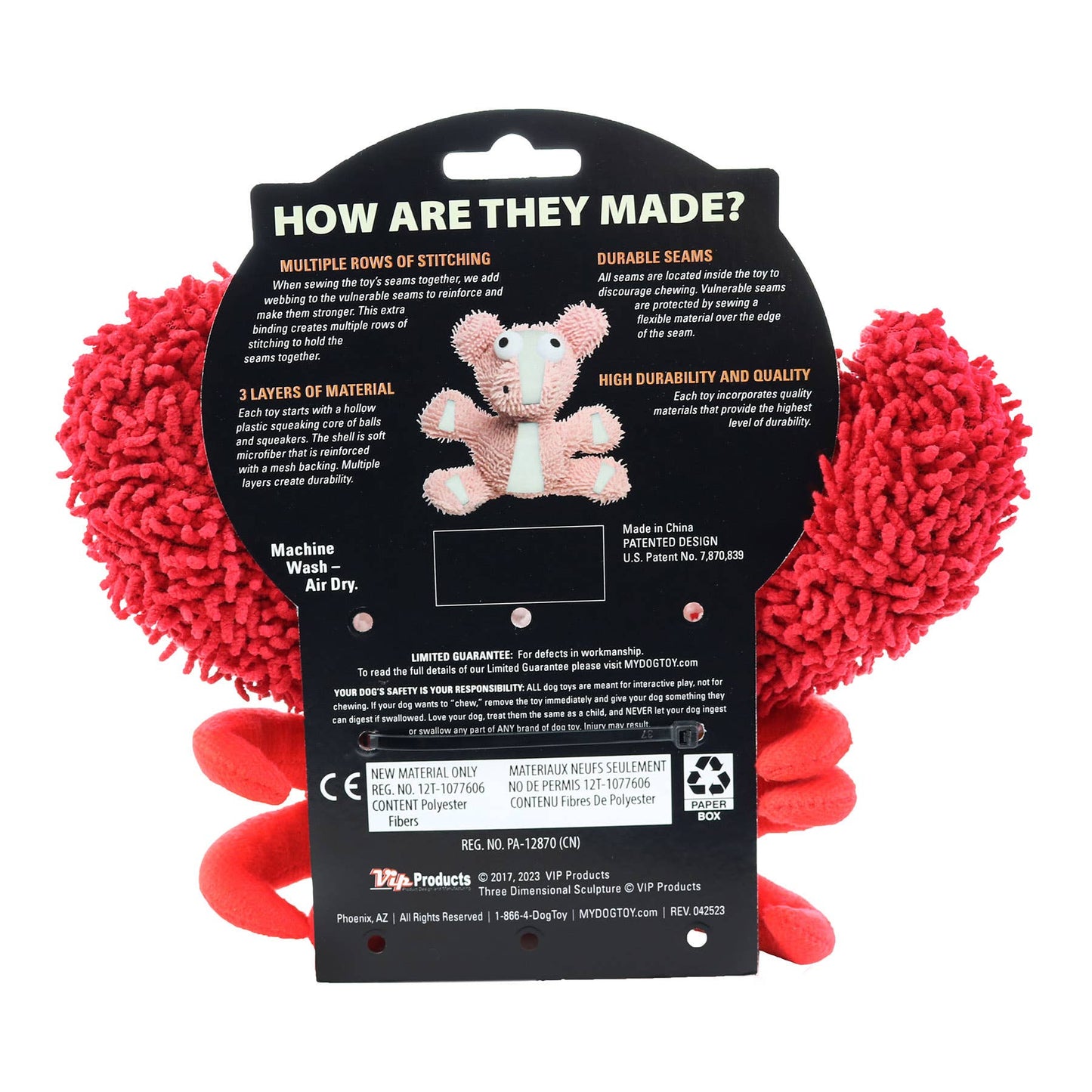 Tuffy Dog Toys - VIP Products - Mighty Microfiber Ball Med Crab Red, Squeaky Dog Toy