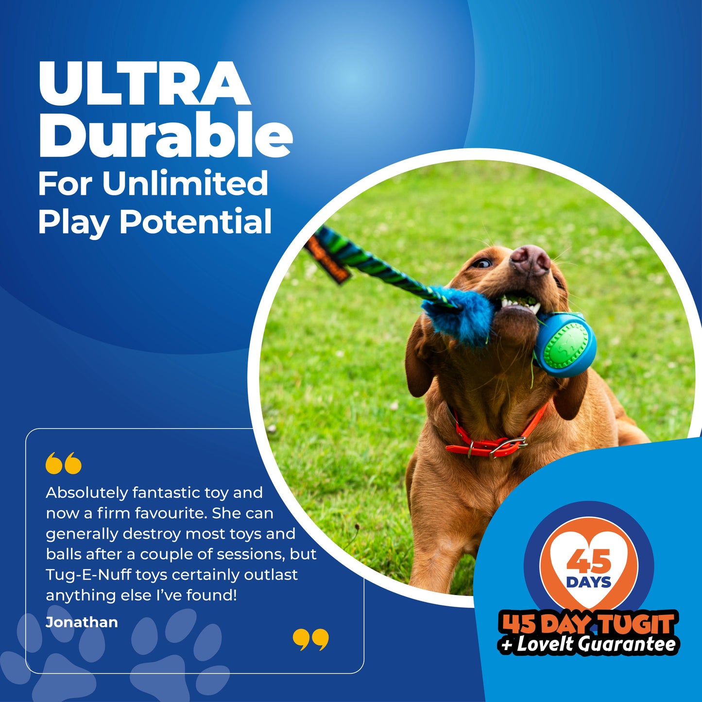 Tug-E-Nuff - Fauxtastic PowerBall Bungee | Strong Dog Toys | Tug-E-Nuff - Orange Pattern