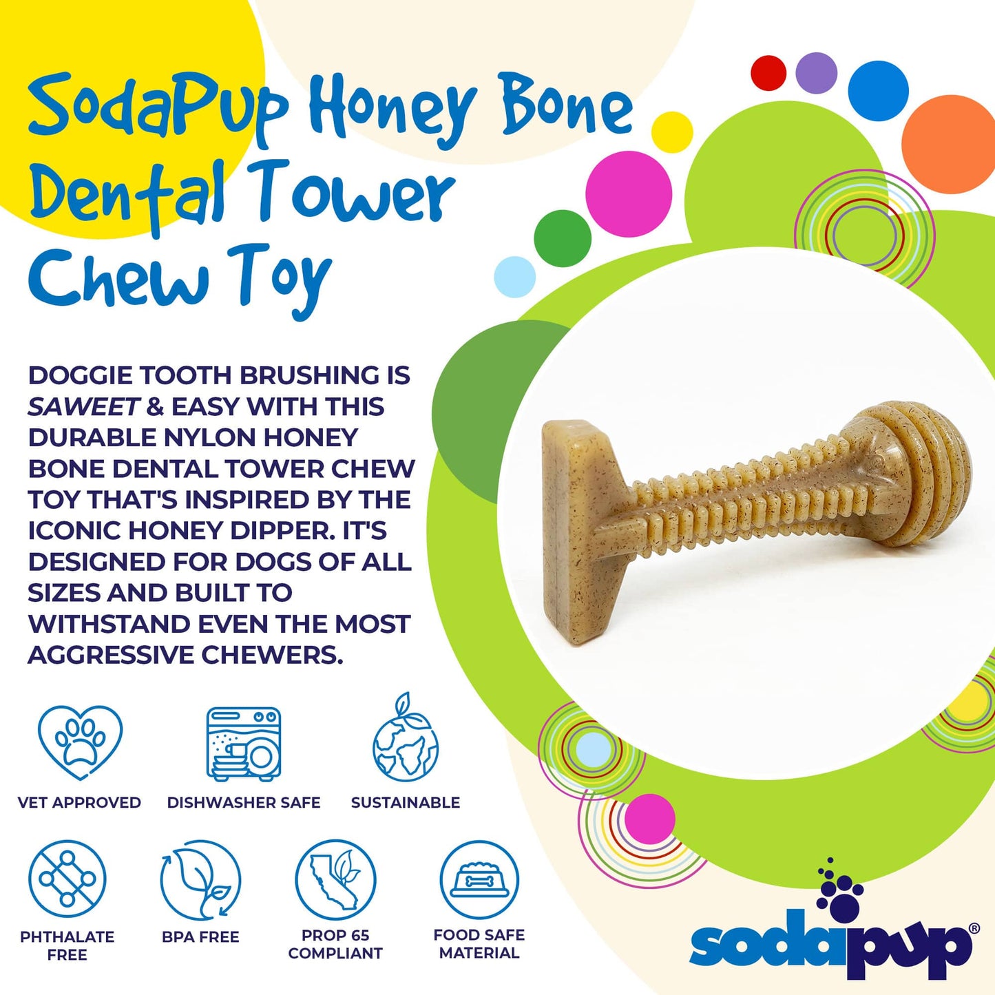 SodaPup - Honey Bone Dental Tower Ultra Durable Nylon Dog Chew Toy