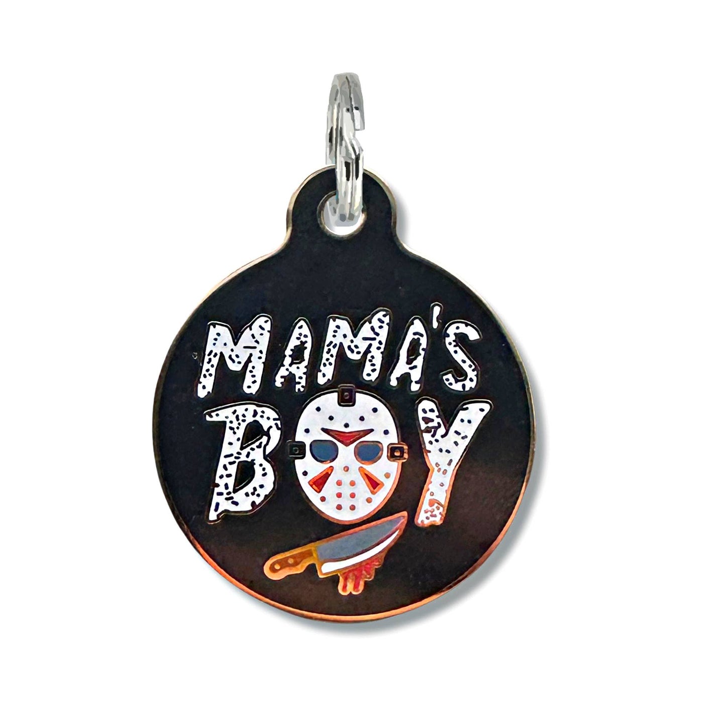 Bad Tags - Dog ID Tag with Personalized QR Code - Mama's Boy Jason - Engraved QR Code / Large 1.25"
