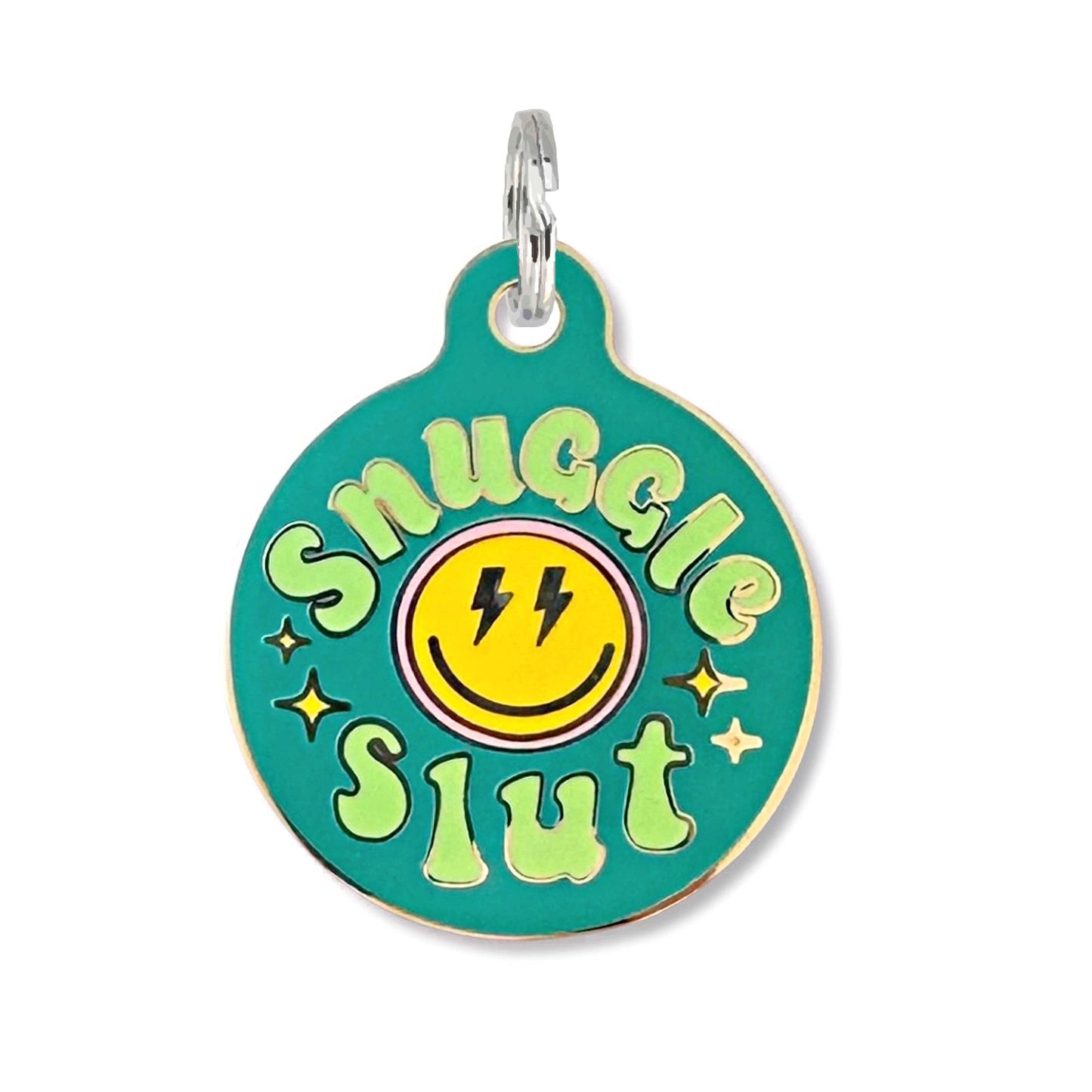 Bad Tags - Dog ID Tag with Personalized QR Code - Snuggle Slut - Pink / Engraved QR Code / Large 1.25"