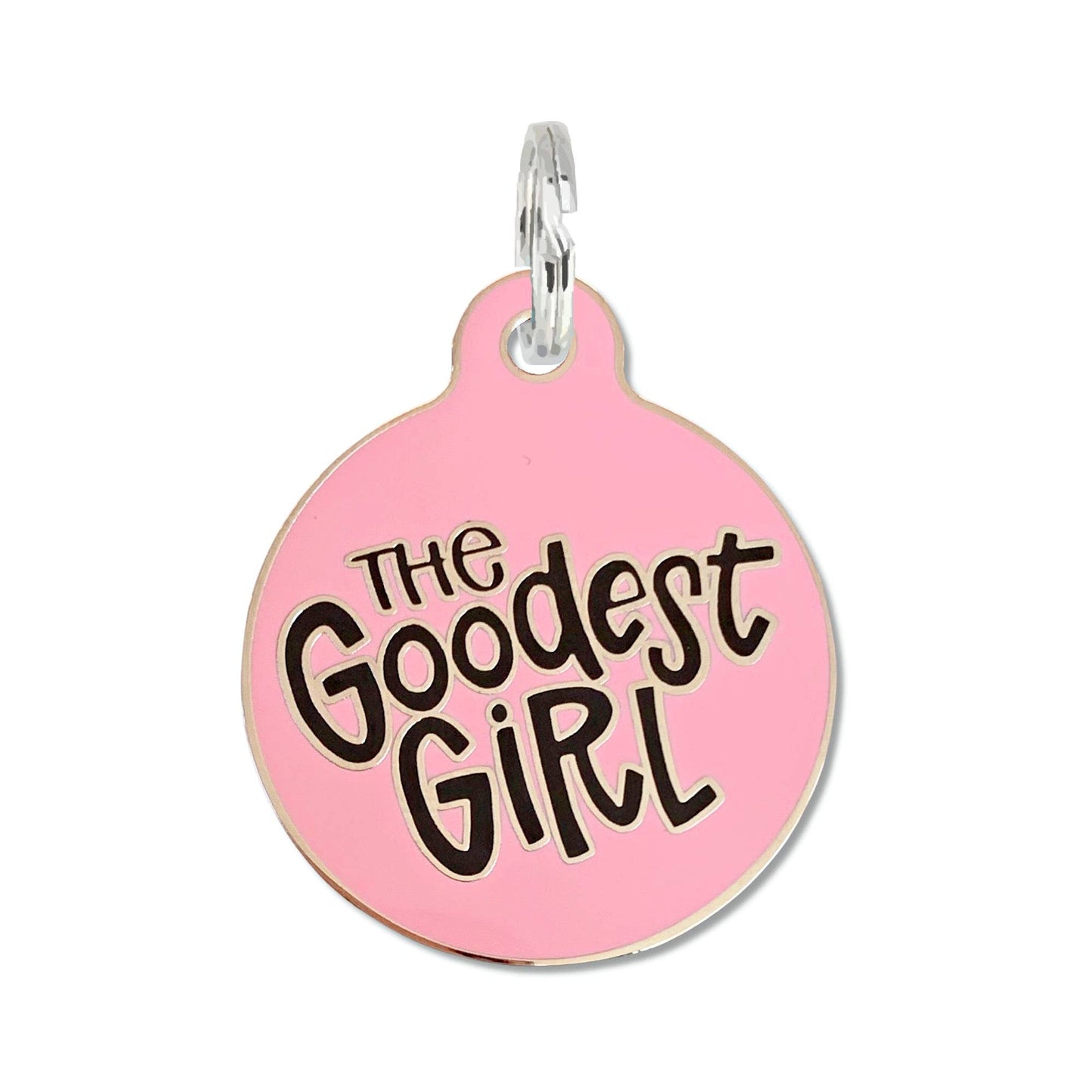 Bad Tags - Dog ID Tag with Personalized QR Code - The Goodest Girl - Pink / Engraved QR Code / Small 1"