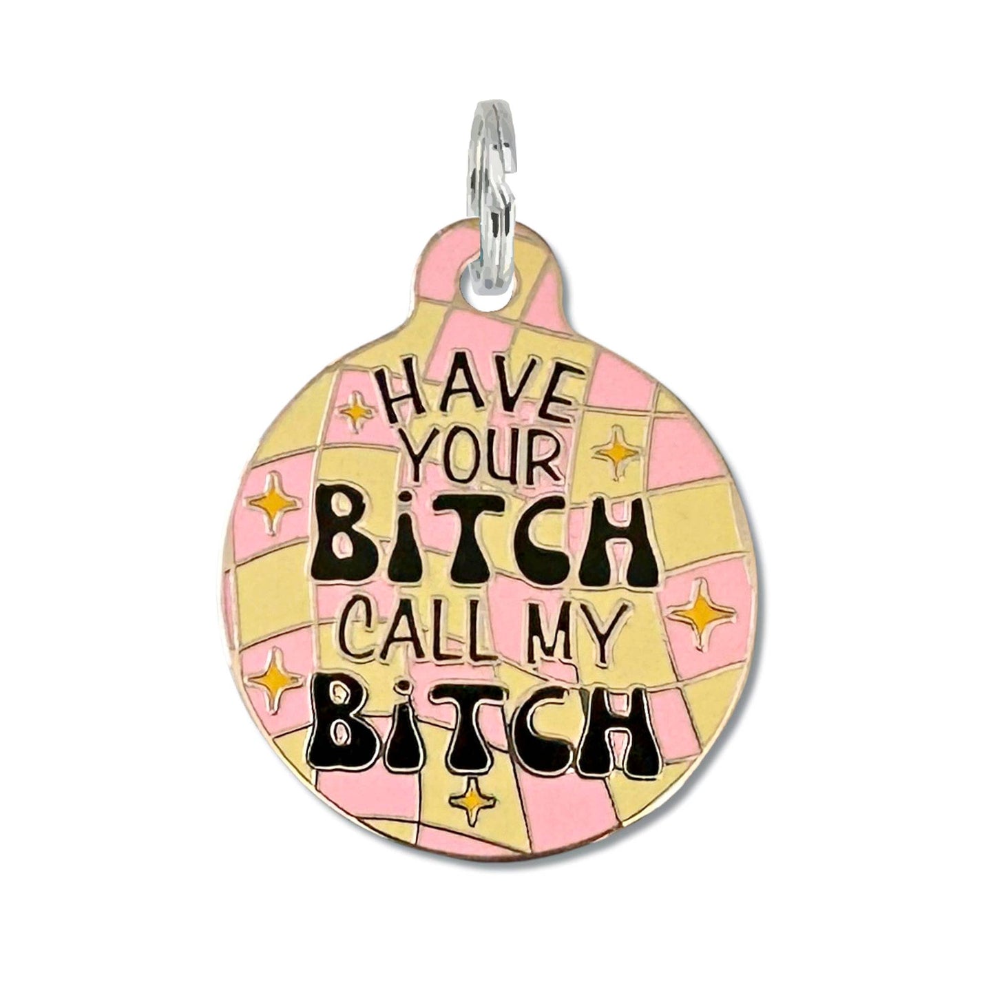 Bad Tags - Cute Personalized Dog ID Collar Charm - Pink Call my Bitch - Small / Engraved QR Code
