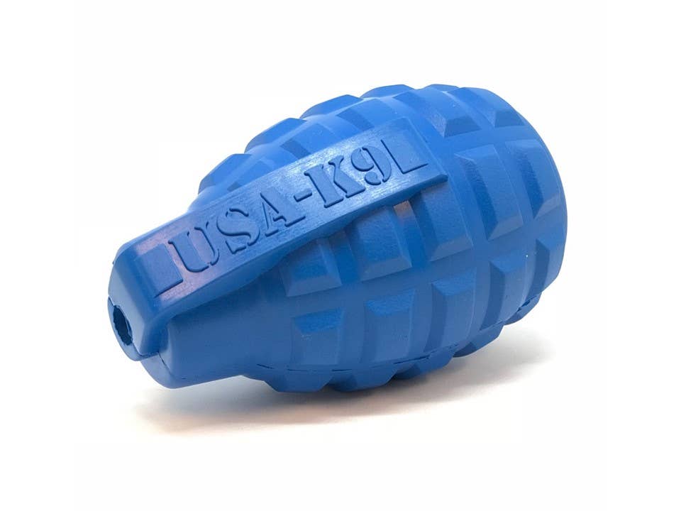 SodaPup - USA-K9 Grenade - Chew Toy - Treat Dispenser - Blue - Blue / Medium