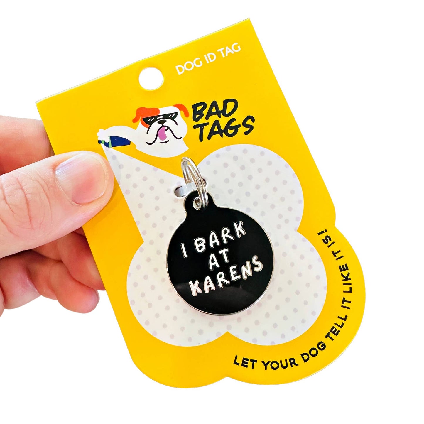 Bad Tags - Dog ID Tag with Personalized QR Code - I Bark at Karens - Engraved QR Code / Large 1.25"