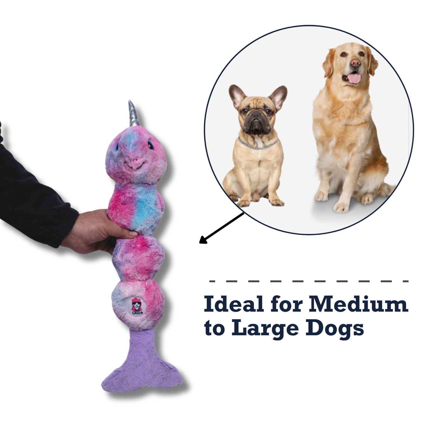 Tie Dye Skinny Narwhal Magical Creature Plush Dog Toy – with Squeaker & Crinkle Paper for Fun Play - Doot's Pet LLC Collars For A Cause