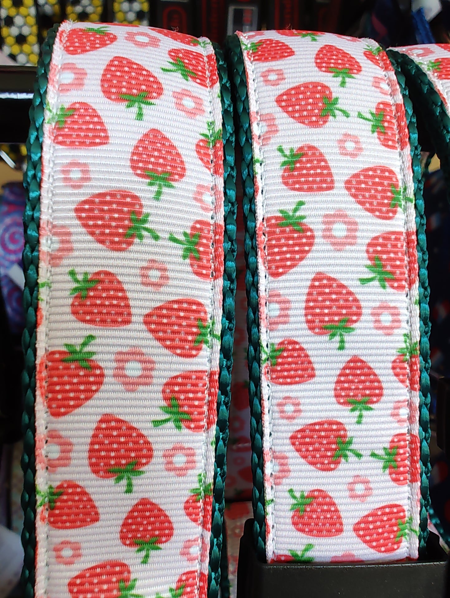Strawberry Flowers Green Nylon Dog Collar MD, LG, XL, Leash - Doot's Pet LLC Collars For A Cause