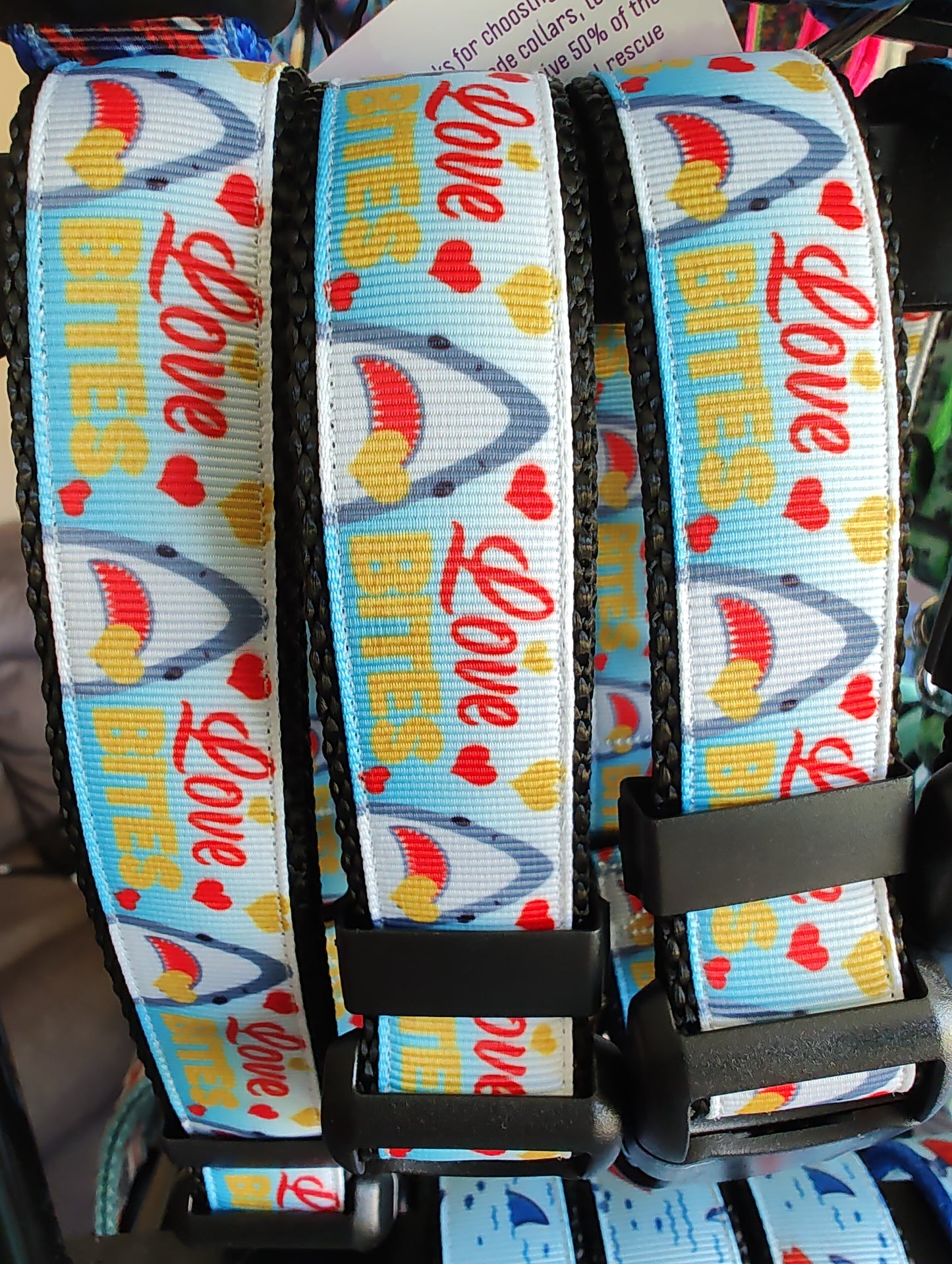 Love Bite Sharks Black Nylon Dog Collar MD, LG, XL, Leash - Doot's Pet LLC Collars For A Cause