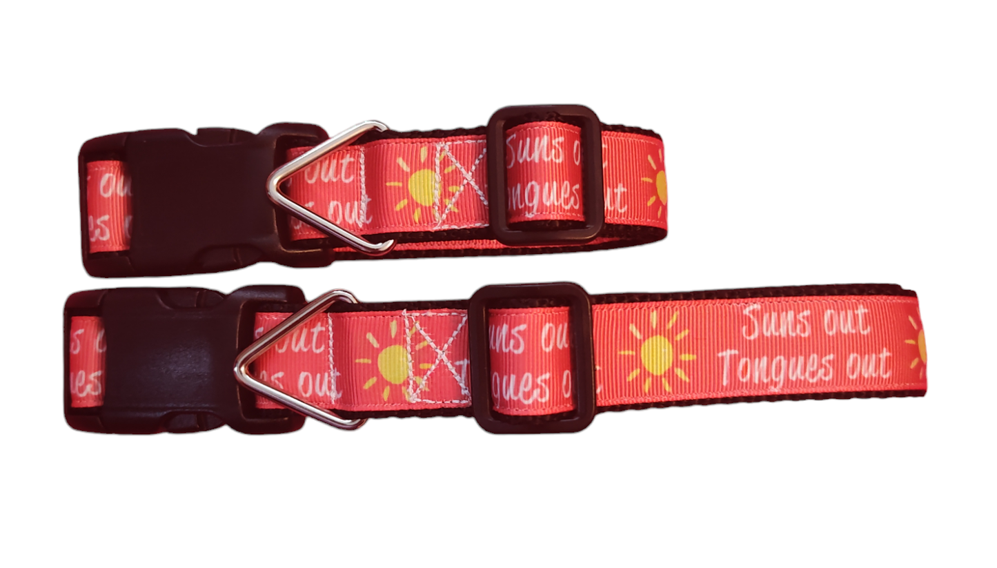 Sun's Out Tongue's Out Black Nylon Dog Collar MD, LG, XL, Leash - Doot's Pet LLC Collars For A Cause