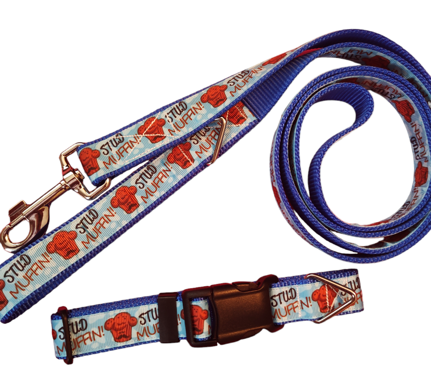 Stud Muffin Blue Nylon Dog Collar MD, LG, XL, Leash - Doot's Pet LLC Collars For A Cause