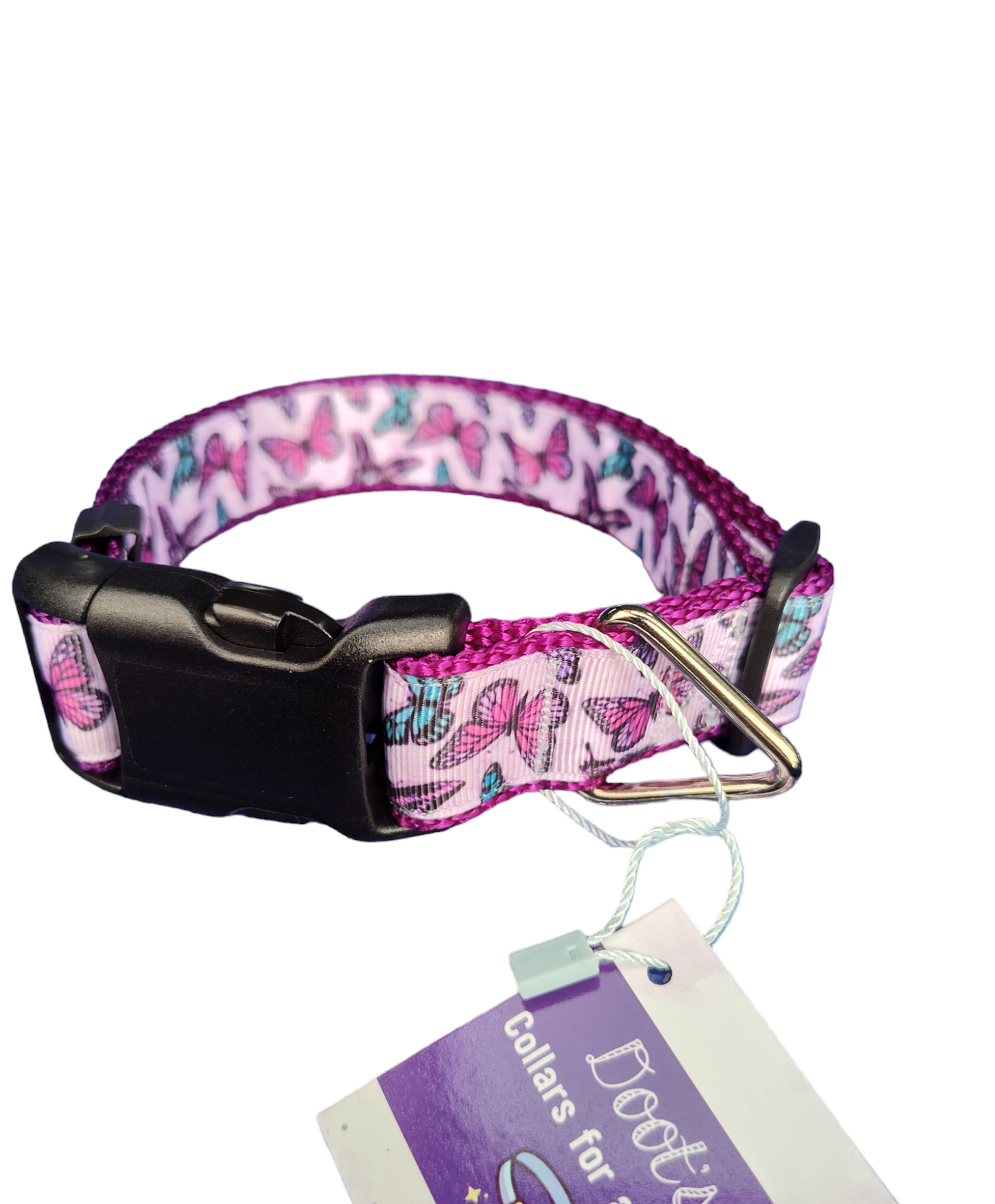 Purple Butterflies Purple Nylon Dog Collar MD, LG, XL, Leash - Doot's Pet LLC Collars For A Cause