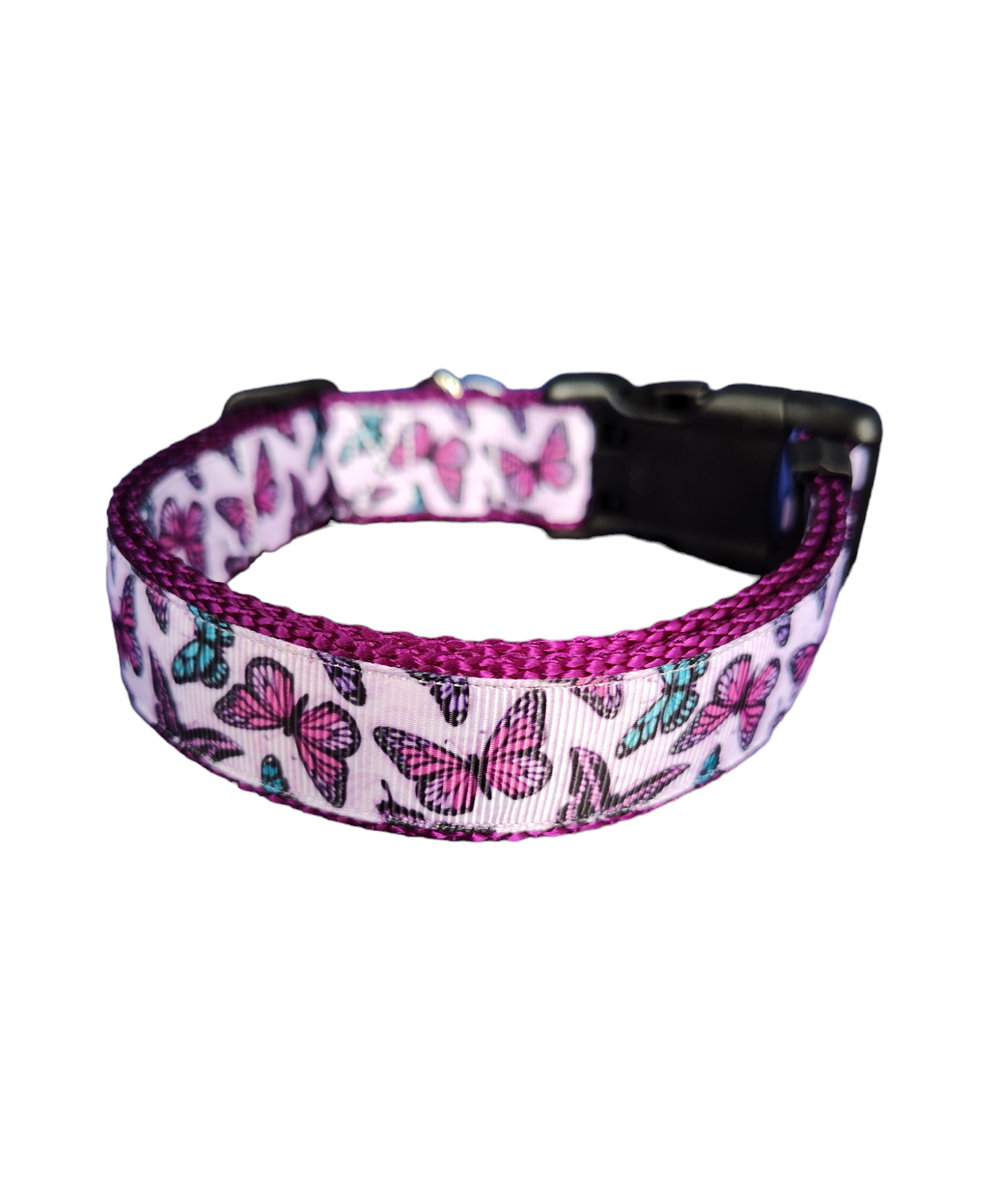 Purple Butterflies Purple Nylon Dog Collar MD, LG, XL, Leash - Doot's Pet LLC Collars For A Cause