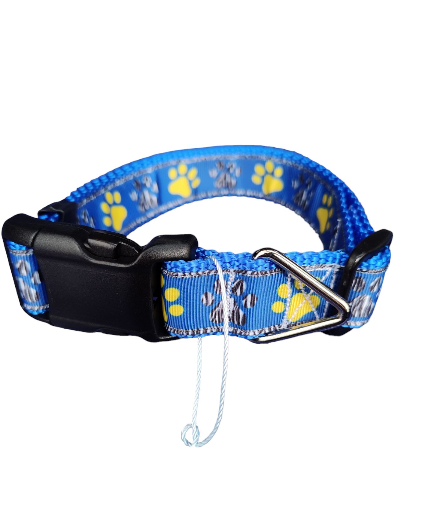 Blue And Yellow Paw Prints Blue Nylon Dog Collar MD, LG, XL, Leash - Doot's Pet LLC Collars For A Cause