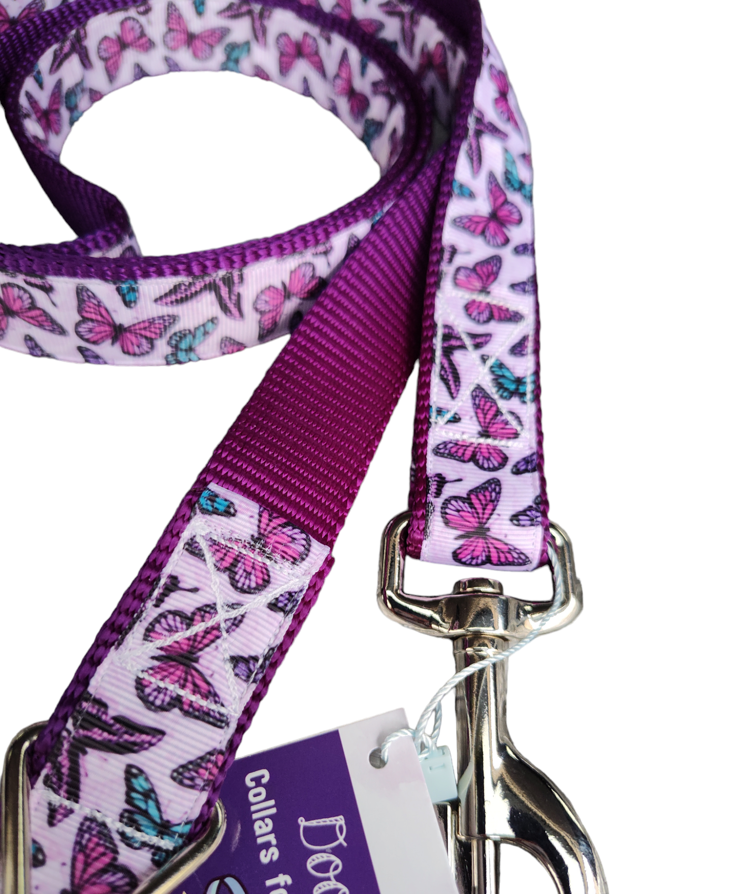 Purple Butterflies Purple Nylon Dog Collar MD, LG, XL, Leash - Doot's Pet LLC Collars For A Cause