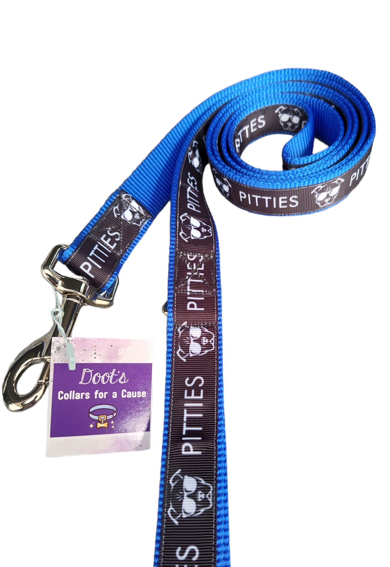 Pitties Pitbull Blue Nylon Dog Collar MD, LG, XL, Leash - Doot's Pet LLC Collars For A Cause