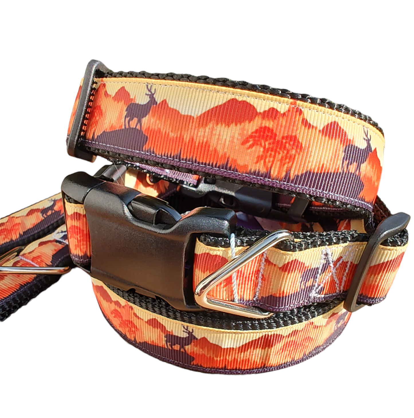 Sunset Forest Black Nylon Dog Collar LG, XL, Leash - Doot's Pet LLC Collars For A Cause