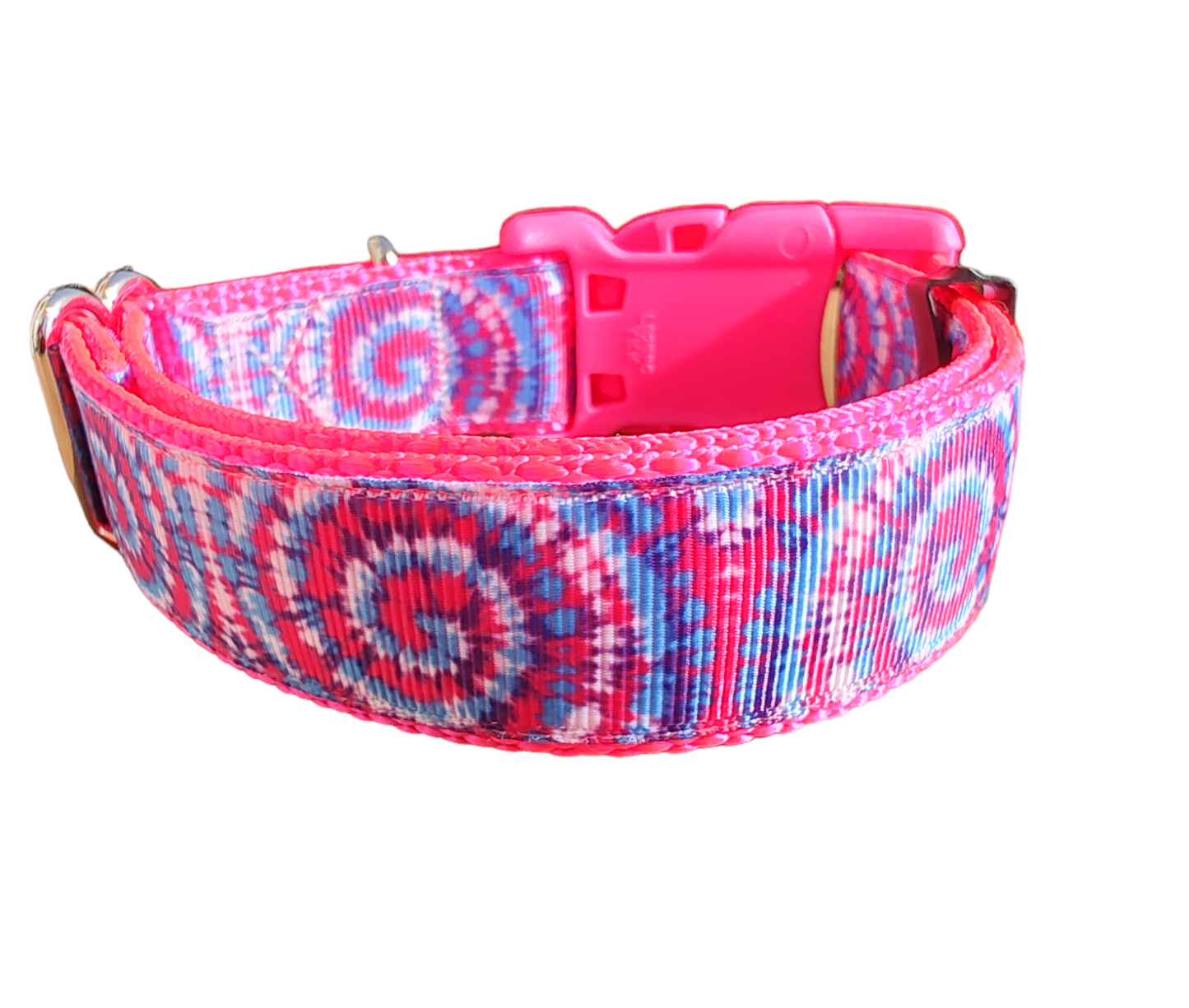 Tie Dye Hot Pink Nylon Dog Collar MD, LG, XL, Leash - Doot's Pet LLC Collars For A Cause