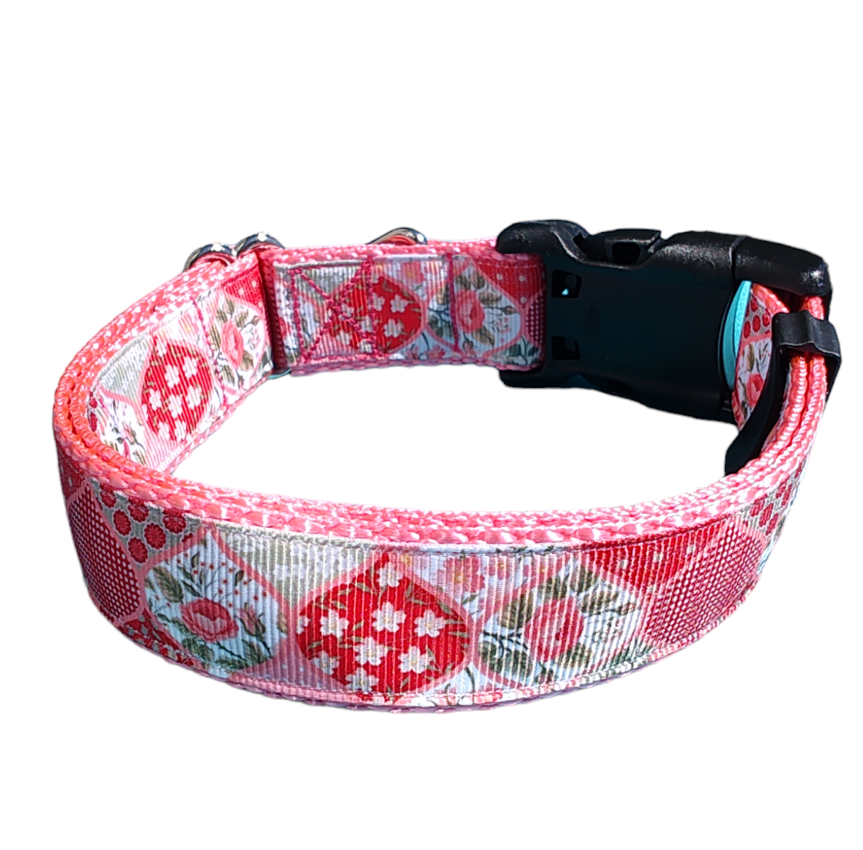 Flower Quilt Pink Nylon Dog Collar MD, LG, XL, Leash - Doot's Pet LLC Collars For A Cause