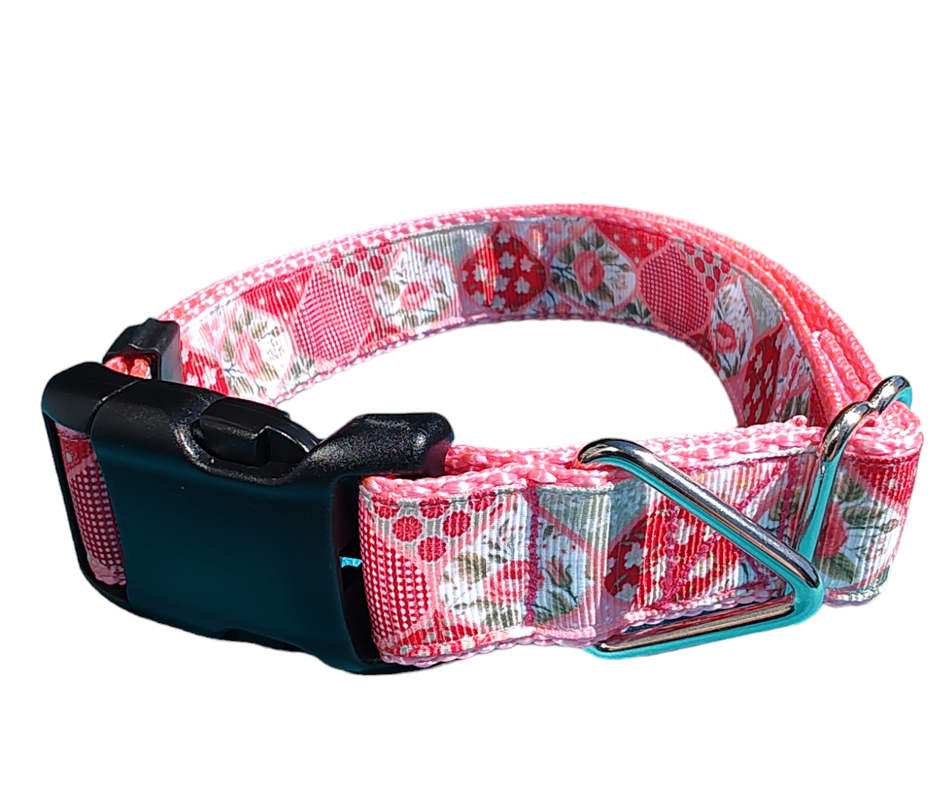 Flower Quilt Pink Nylon Dog Collar MD, LG, XL, Leash - Doot's Pet LLC Collars For A Cause