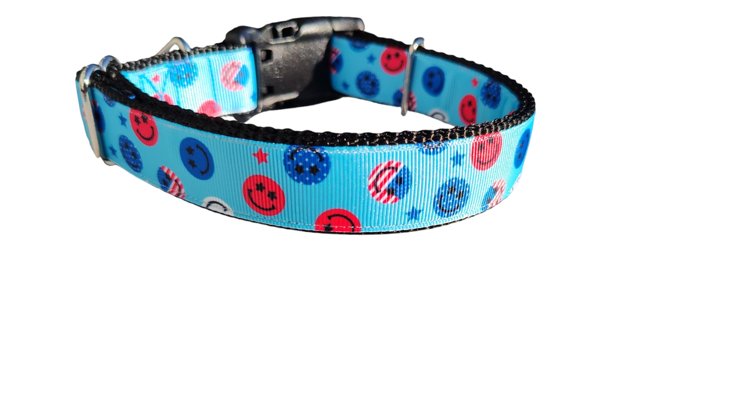 Patriotic Smiley Faces Nylon Dog Collar