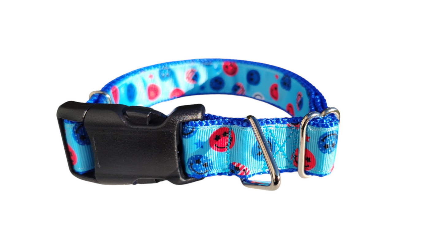 Patriotic Smiley Faces Nylon Dog Collar