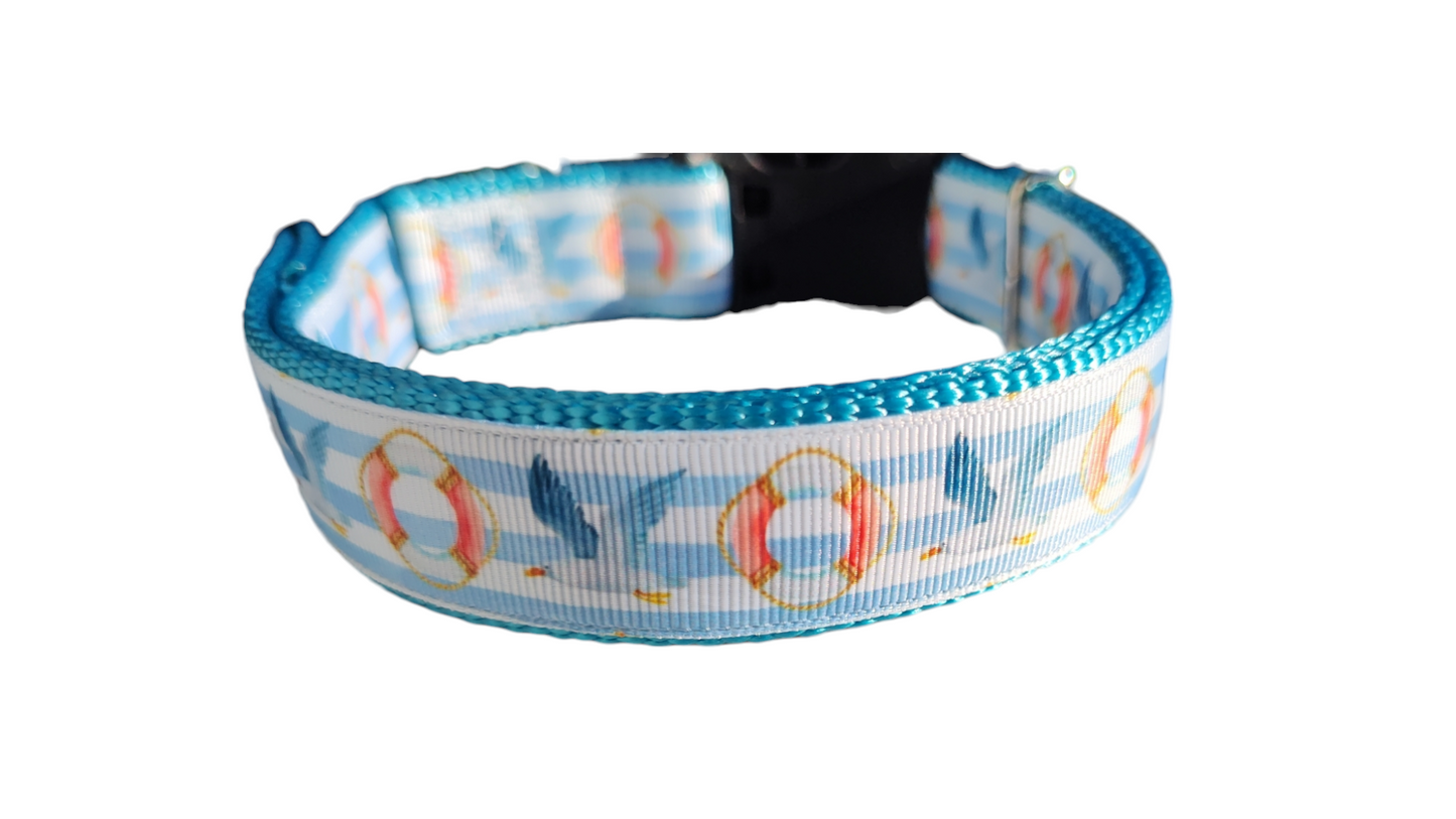 Seagulls and Liferings Nylon Dog Collar