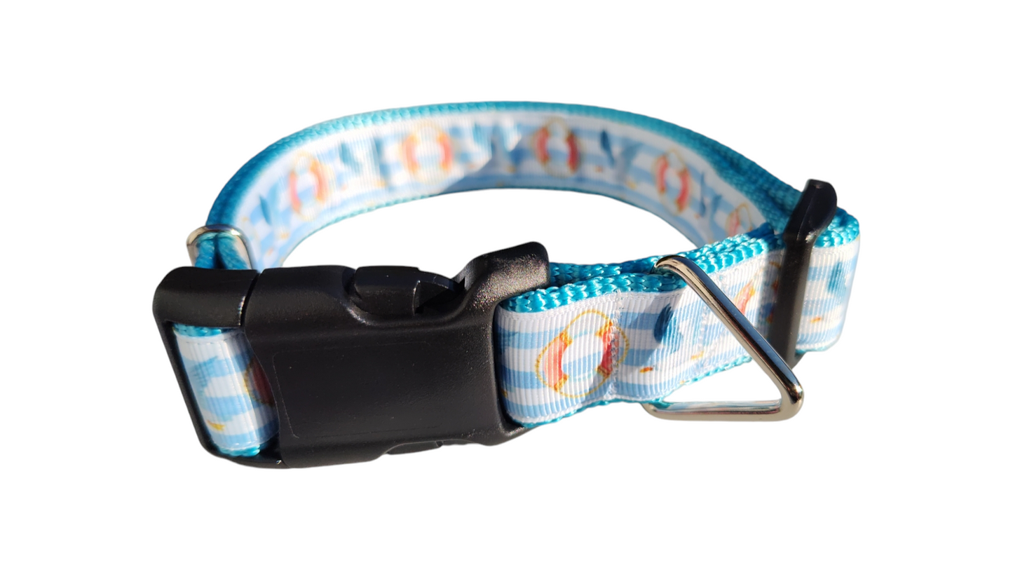 Seagulls and Liferings Nylon Dog Collar