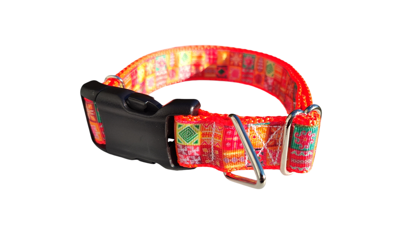 Orange Quilt Squares Nylon Dog Collar
