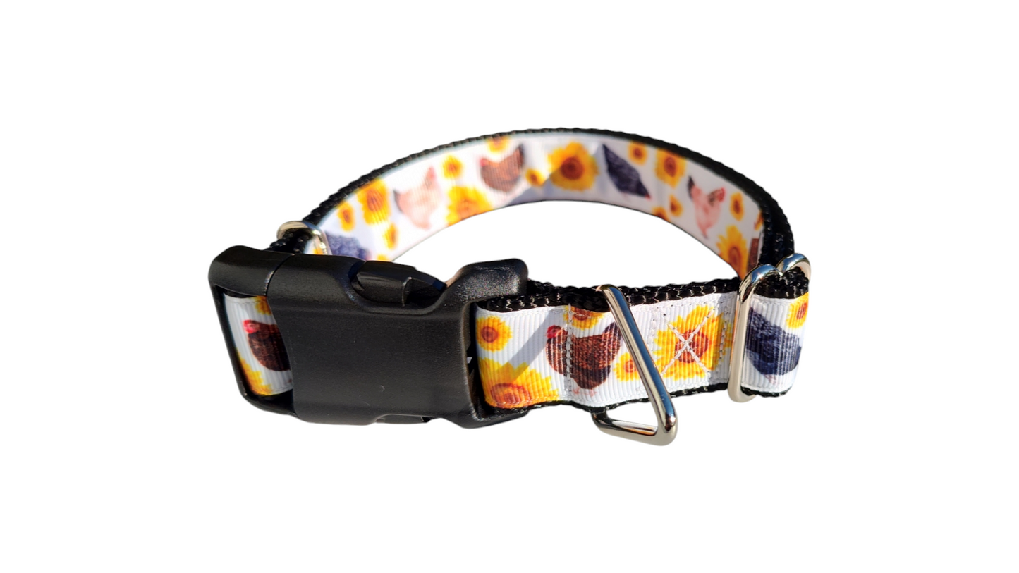 Chickens and Sunflowers Nylon Dog Collar