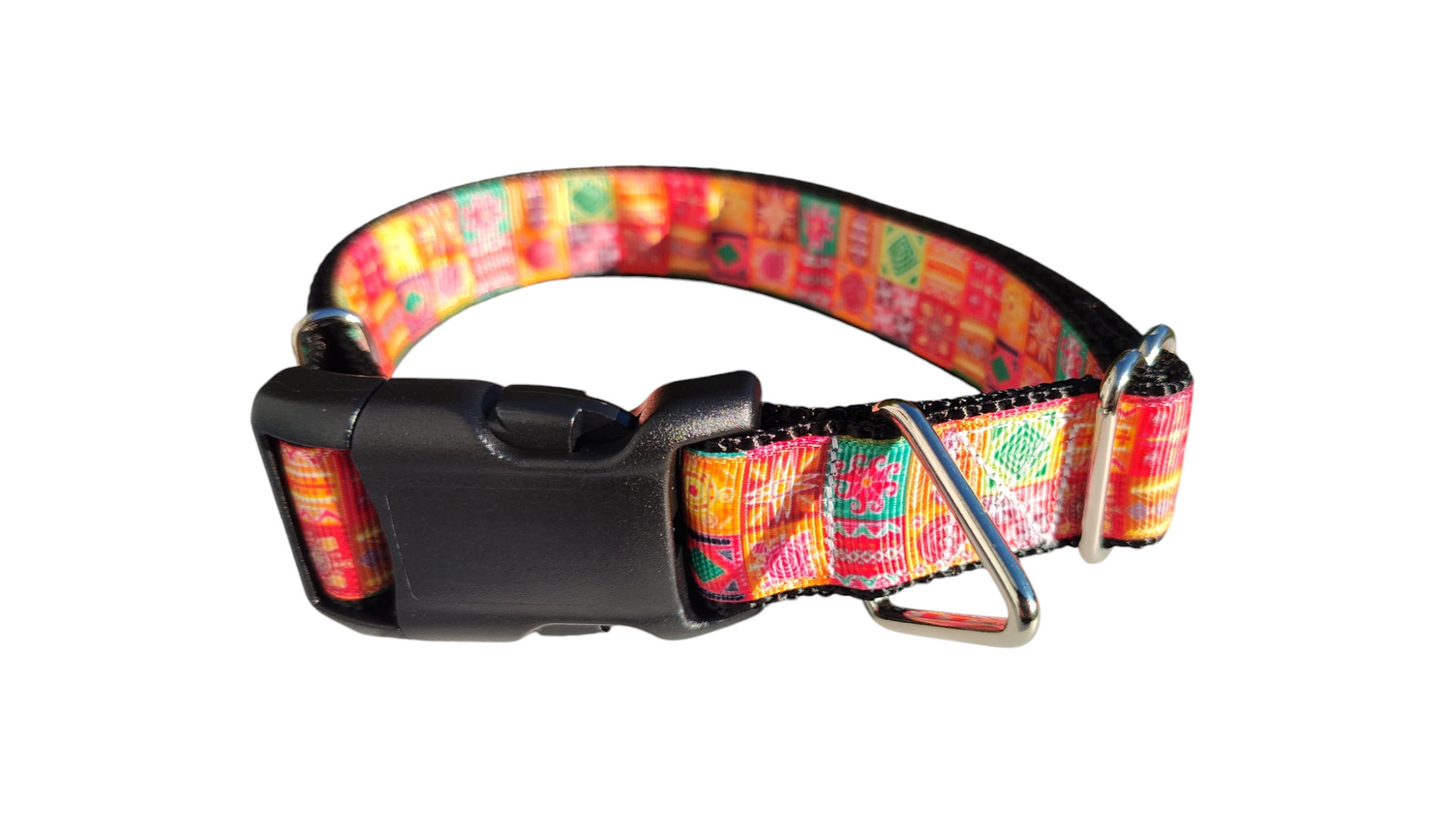 Orange Quilt Squares Nylon Dog Collar