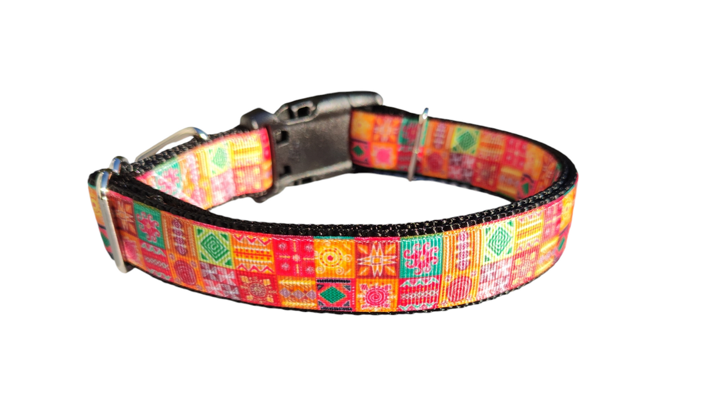 Orange Quilt Squares Nylon Dog Collar