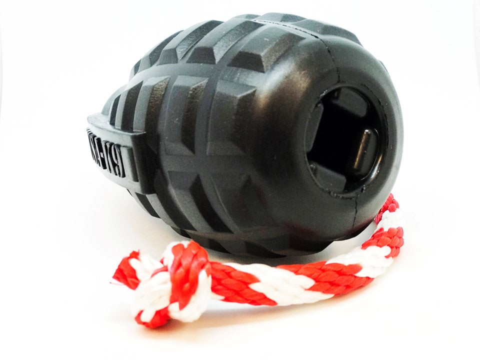 USA-K9 Magnum Grenade Shaped Durable Rubber Chew Toy, Treat Dispenser, Reward Toy, Tug Toy, and Retrieving Toy - Black Magnum - Doot's Pet LLC Collars For A Cause
