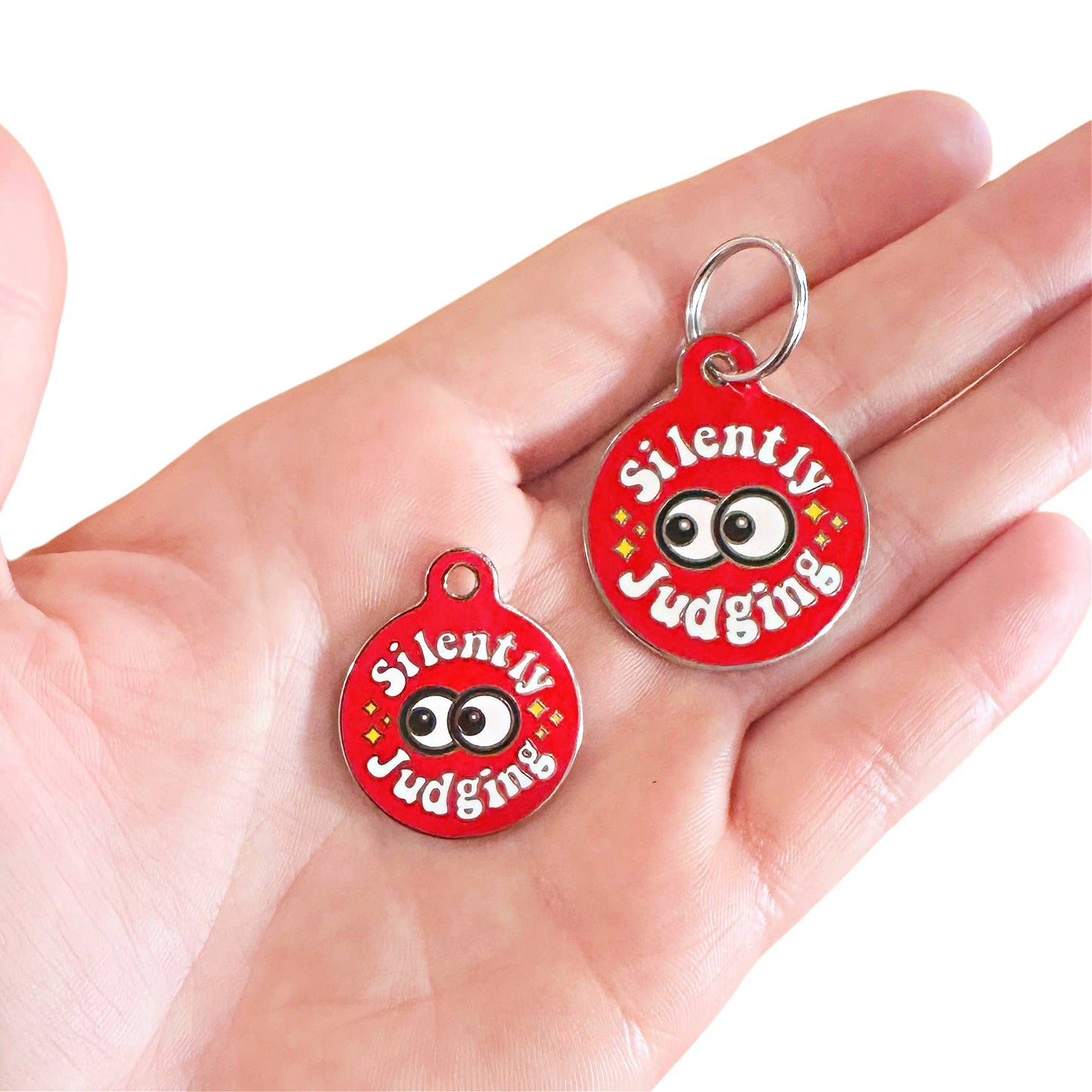 Bad Tags - Dog ID Tag with Personalized QR Code - Silently Judging - Collar Charm (blank backside) / Small 1"