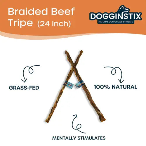 Doot's Chew Bar - Dogginstix - 24" Braided Beef Tripe Sticks