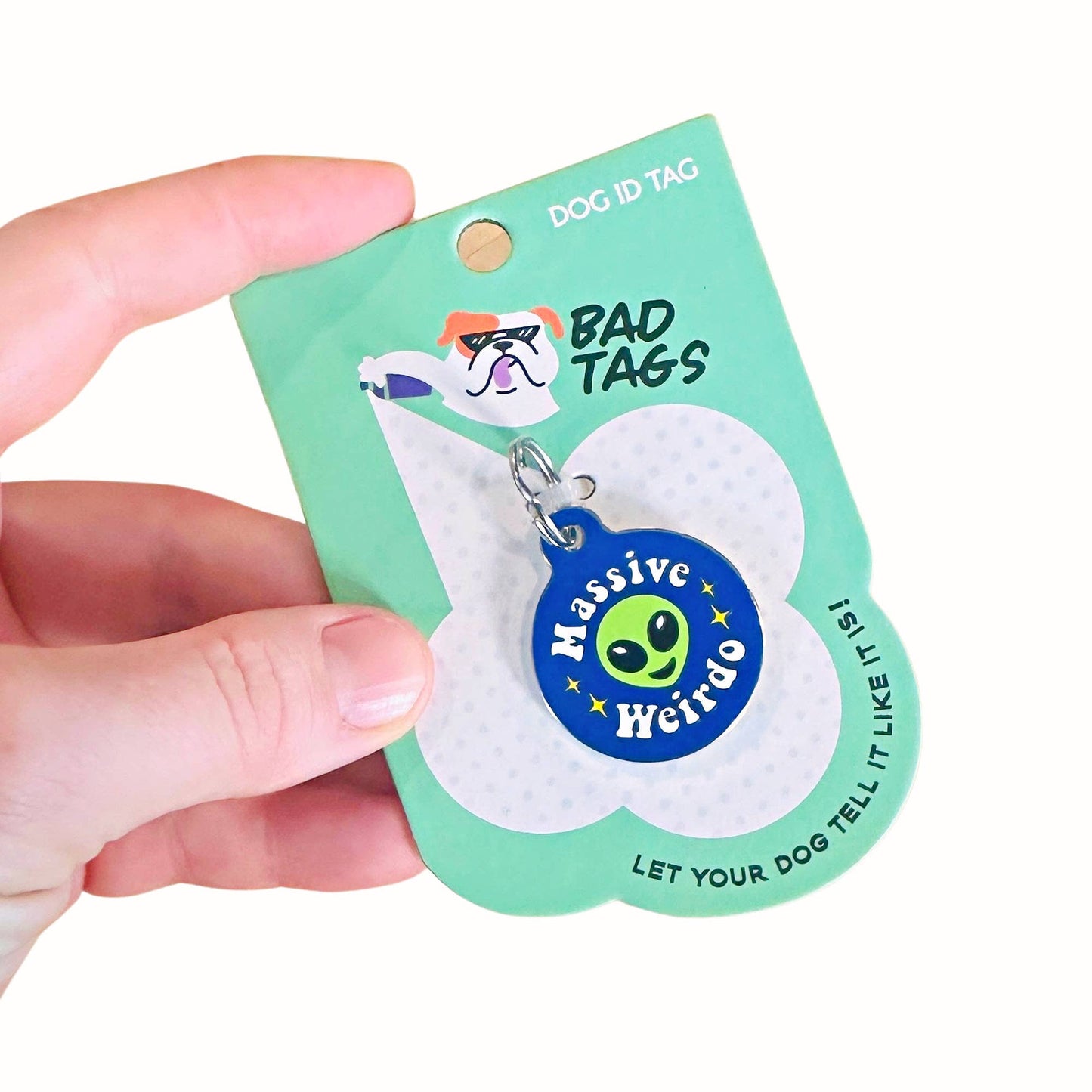 Bad Tags - Alien Dog ID Tag with Personalized QR Code - Massive Weirdo - Engraved QR Code / Large 1.25"