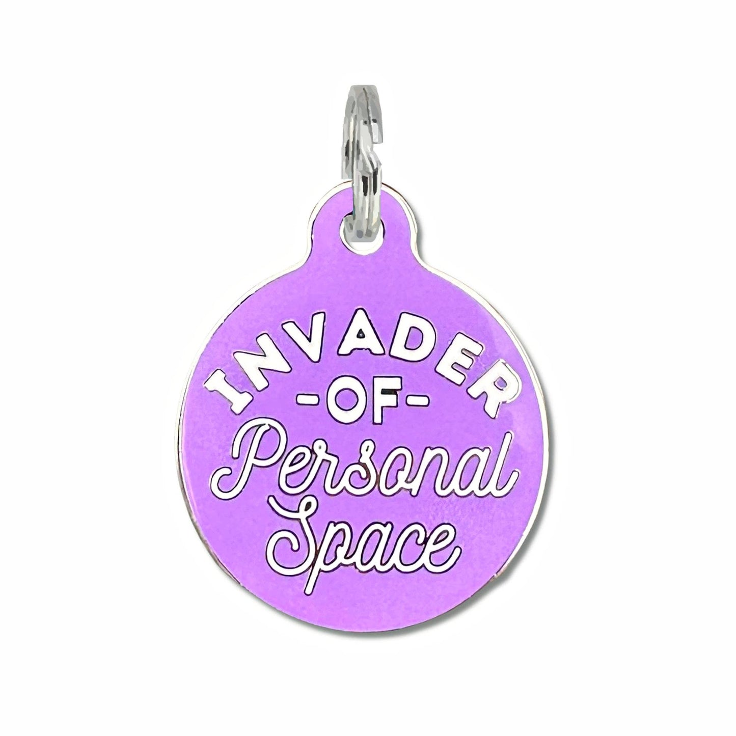 Bad Tags - Dog Tag with Personalized QR Code - Invader Personal Space - Green / Engraved QR Code / Large 1.25"