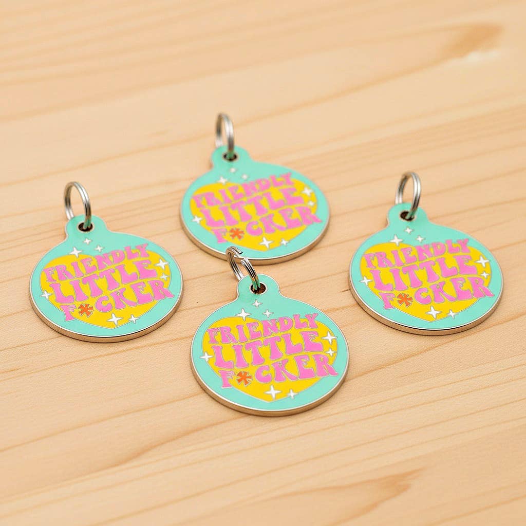 Bad Tags - Funny Dog ID Tag with Scannable QR Code - Friendly F*cker - Engraved QR Code / Small 1"