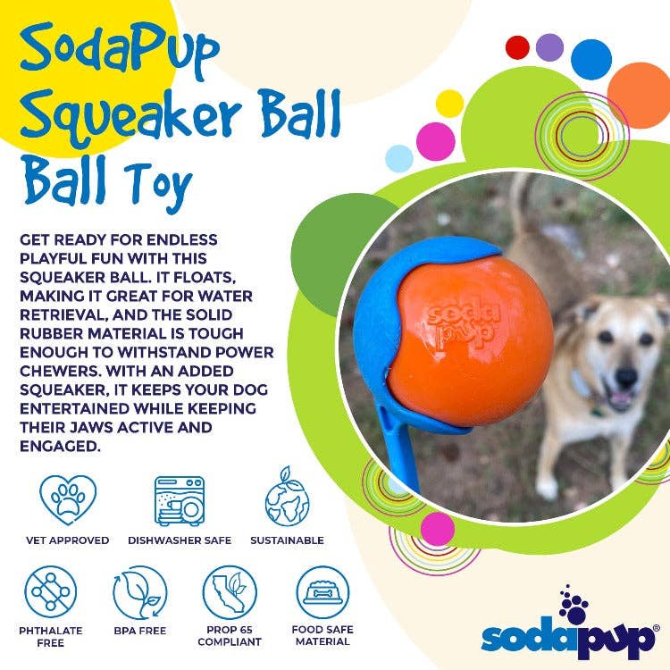 SodaPup - Squeak Ball Ultra Durable PUP-X Squeaking, Chewing, Floating & Retrieving Ball - Large Squeaker Ball - glow in the dark