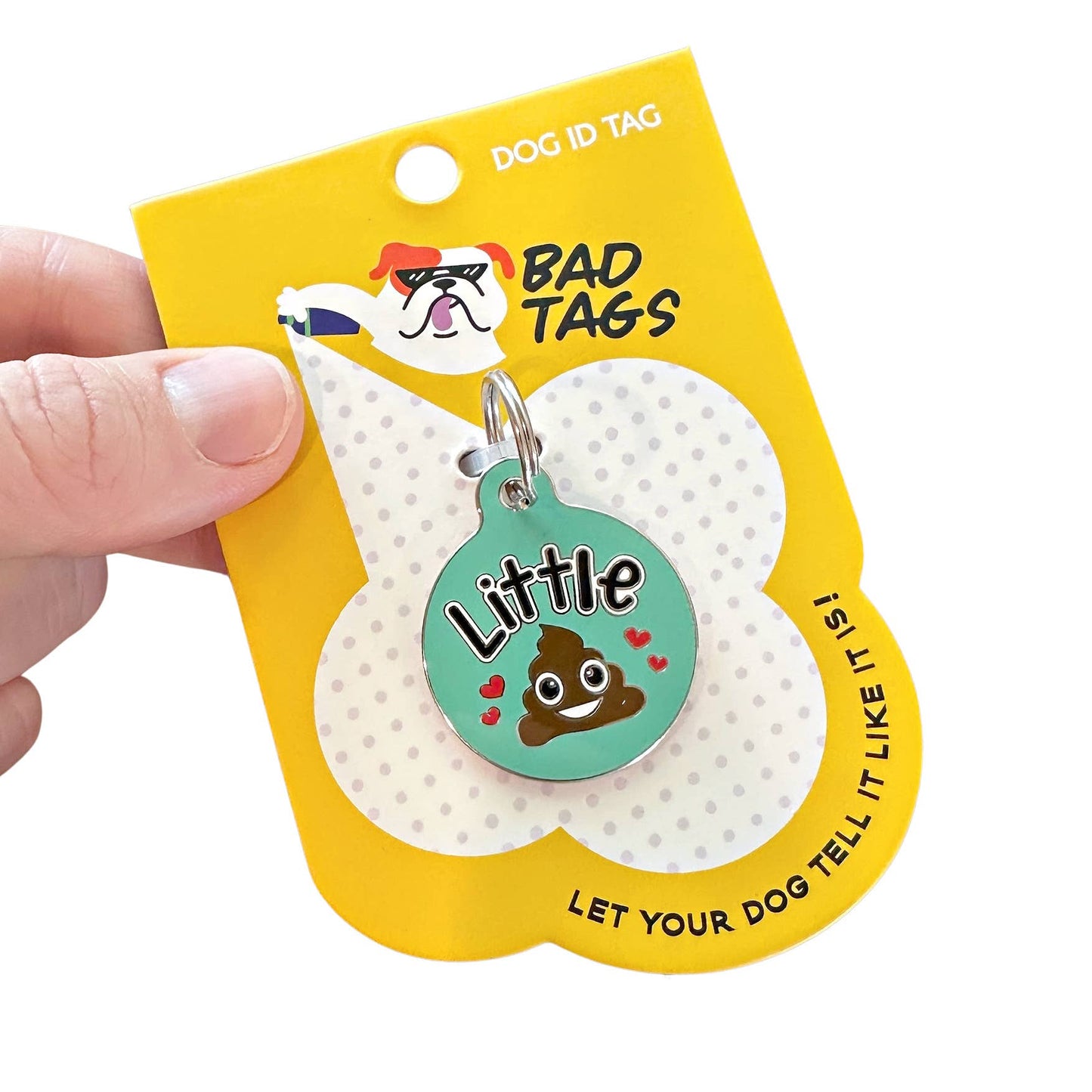 Bad Tags - Dog ID Tag with Personalized QR Code - Little 💩 - Engraved QR Code / Large 1.25"